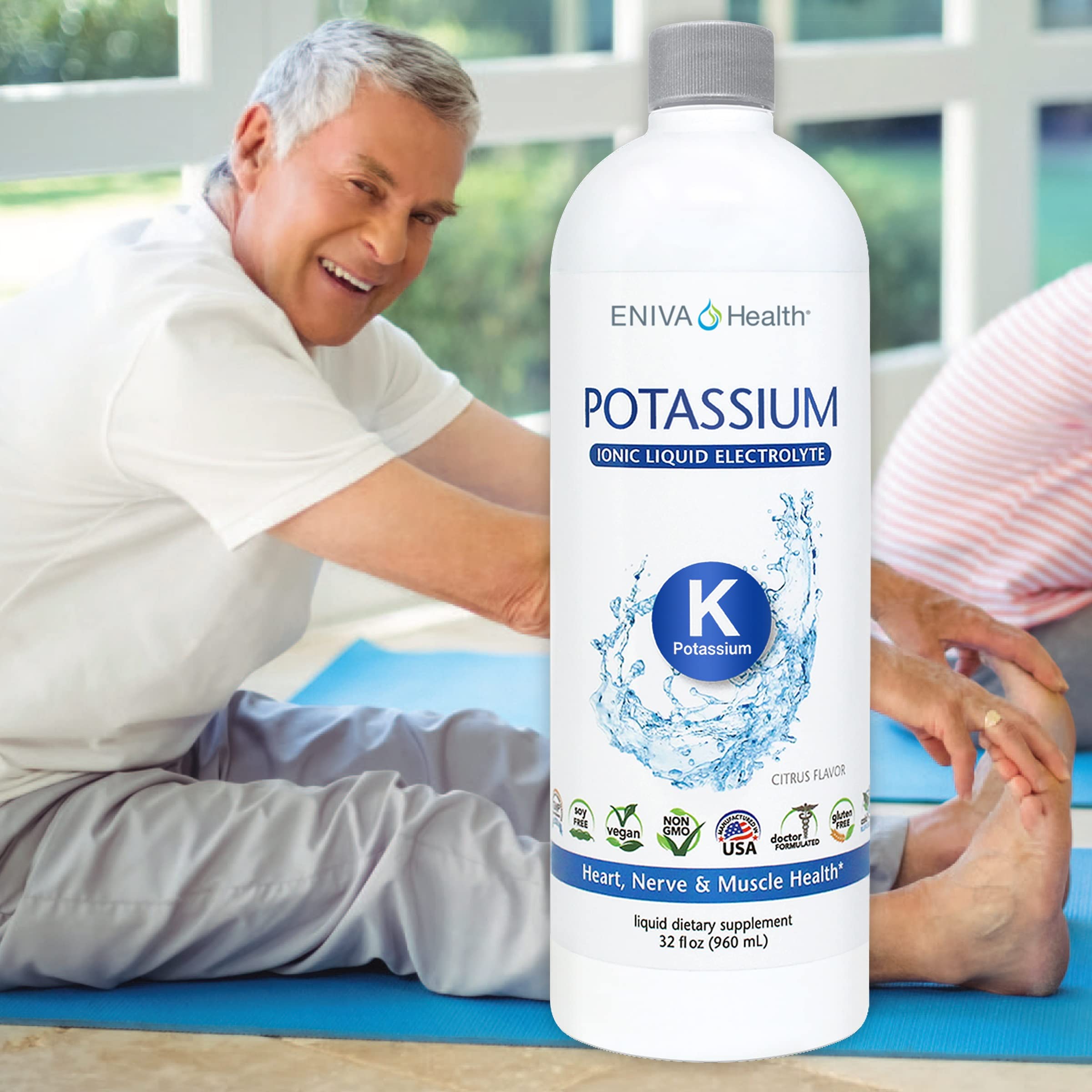 Eniva Health Liquid Potassium Chloride Supplement in a glass of water