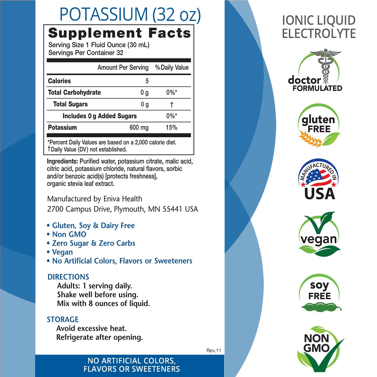 Eniva Health Liquid Potassium Chloride Supplement side view