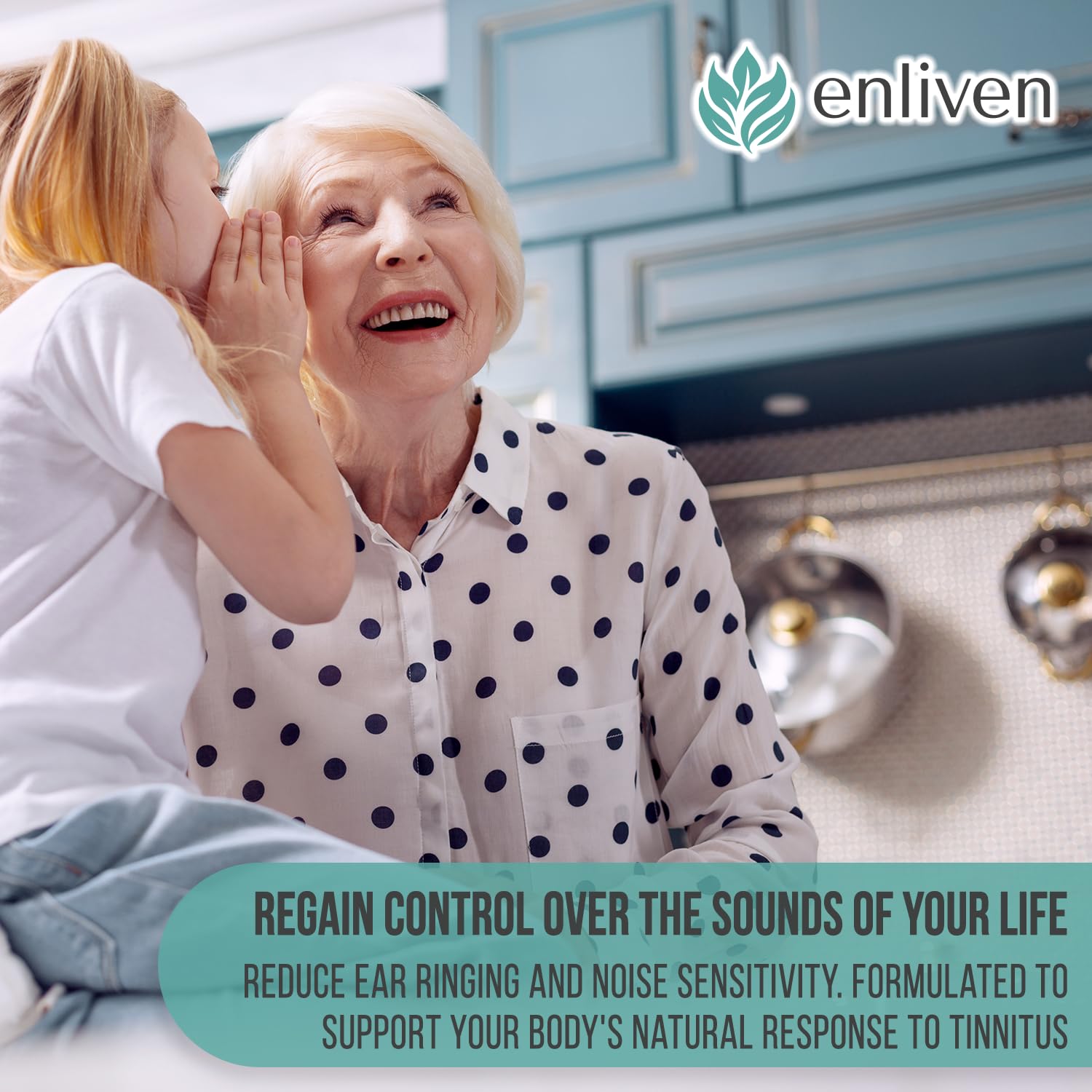 enliven Tinnitus Relief Supplement caplets on a table