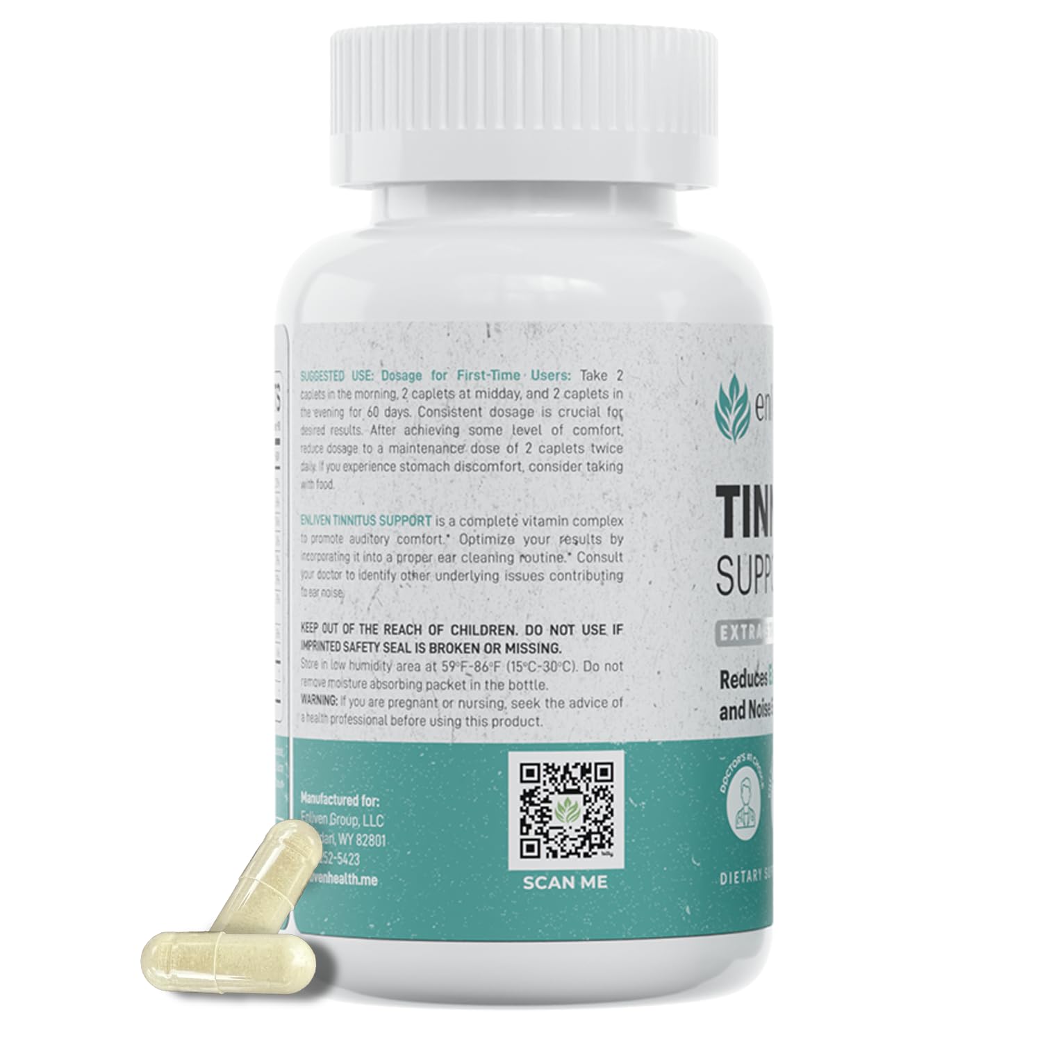 enliven Tinnitus Relief Supplement with a glass of water
