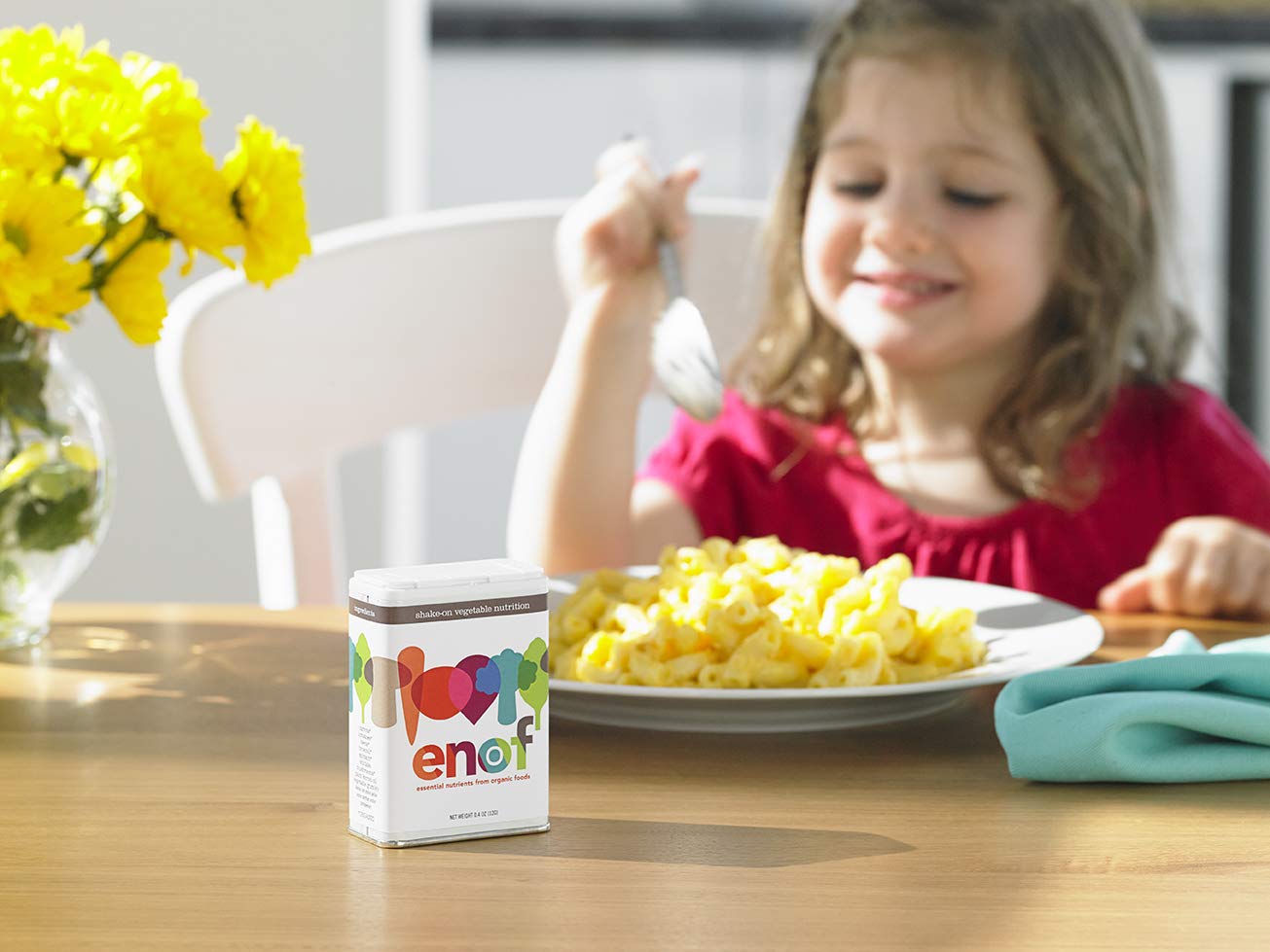 ENOF Organic Fruit and Veggie Powder in a bowl with fresh fruits and vegetables