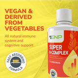 ENP Super B-Complex Liquid Vitamins packaging on a wooden table