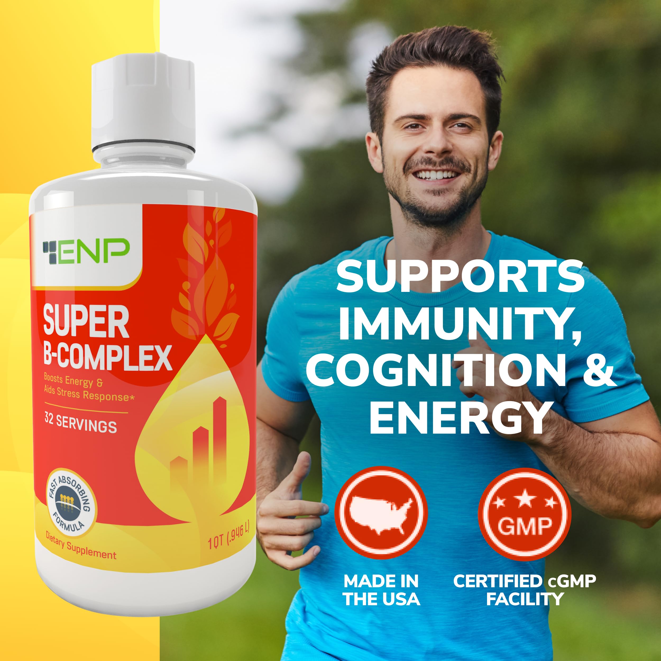ENP Super B-Complex Liquid Vitamins side view showing dosage instructions