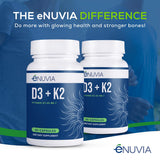 Enuvia Vitamin D3 + K2 supplement capsules on a table
