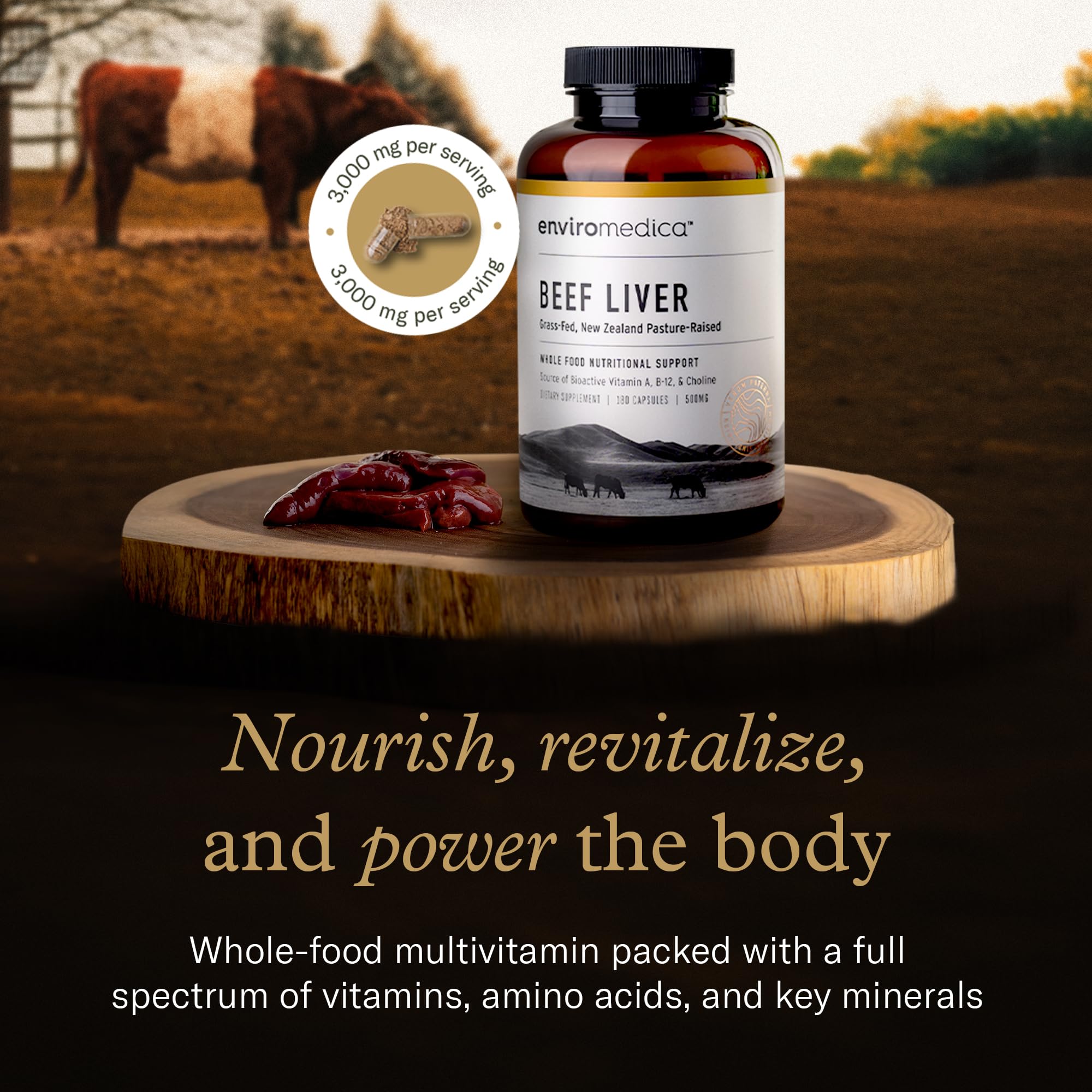 Enviromedica Beef Liver Capsules 150g side view