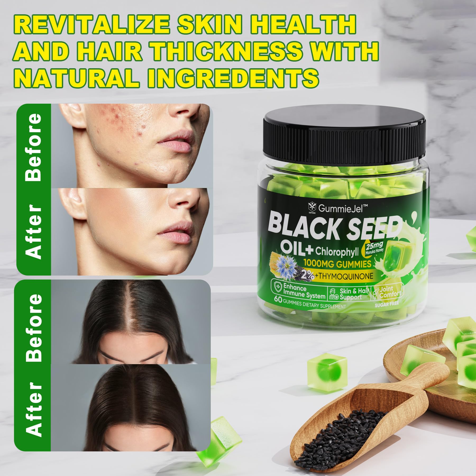 EnvyCure Black Seed Oil Gummies side view packaging