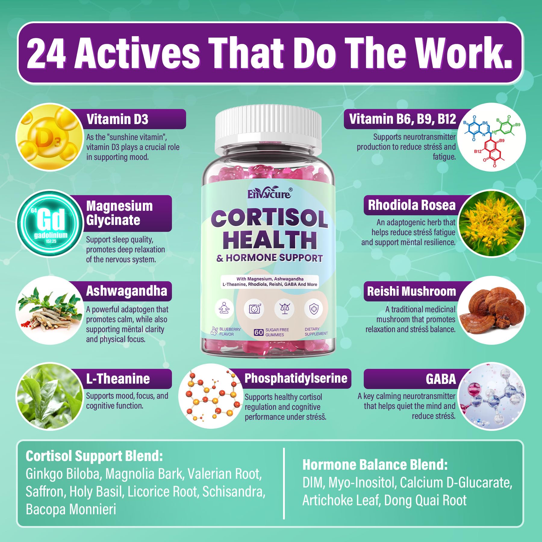EnvyCure Cortisol Gummies ingredients list on back