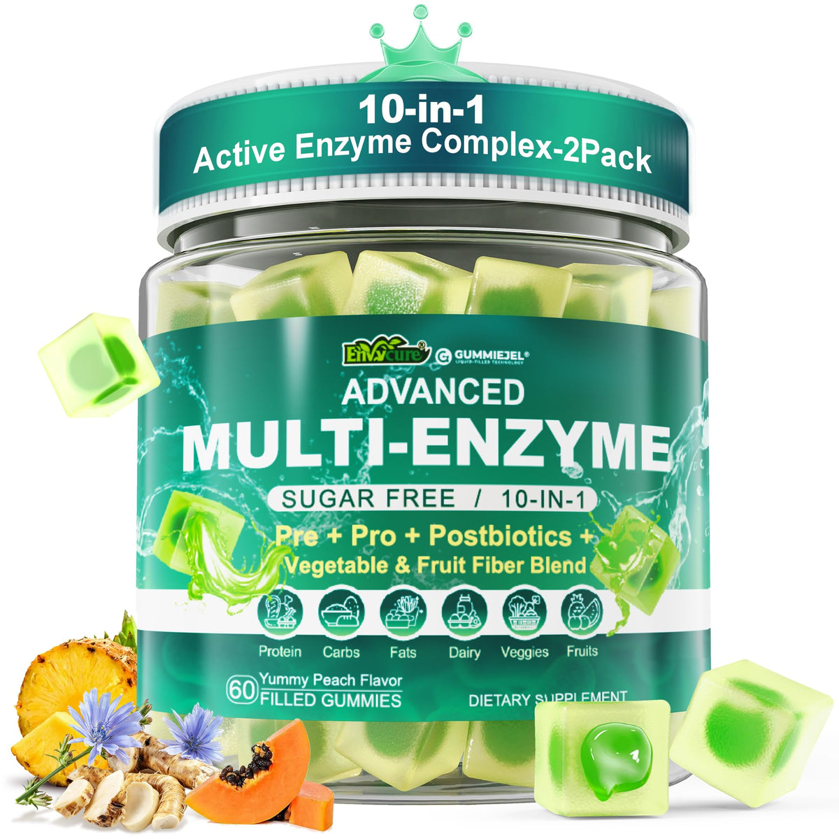 EnvyCure daily Enzyme Gummies front view with packaging