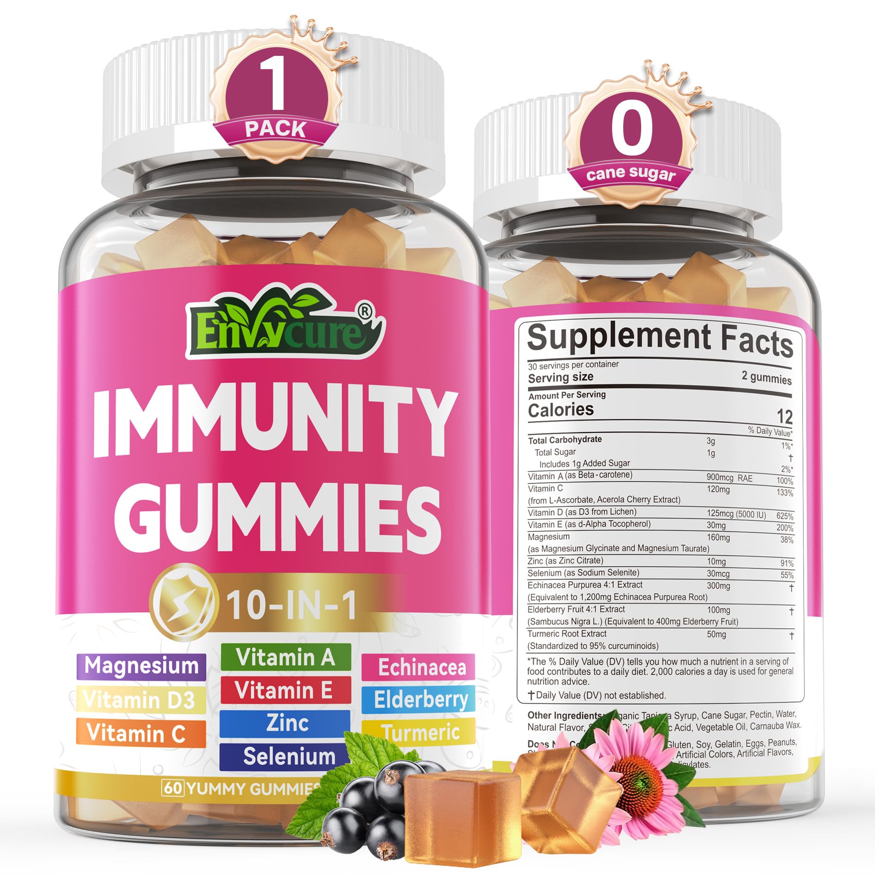 EnvyCure Elderberry Gummies front view with packaging