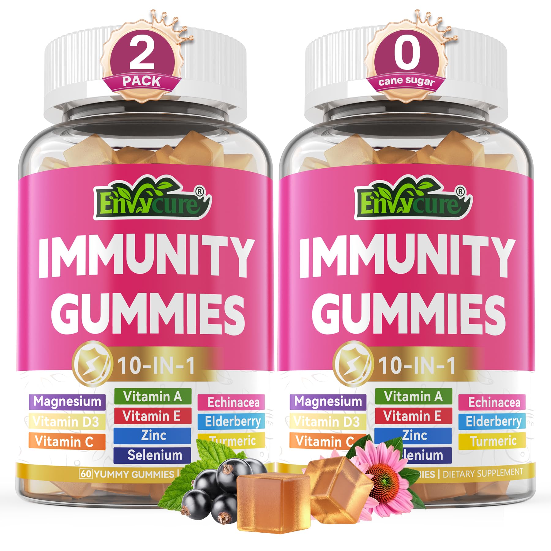 EnvyCure Elderberry Gummies front view with two bottles