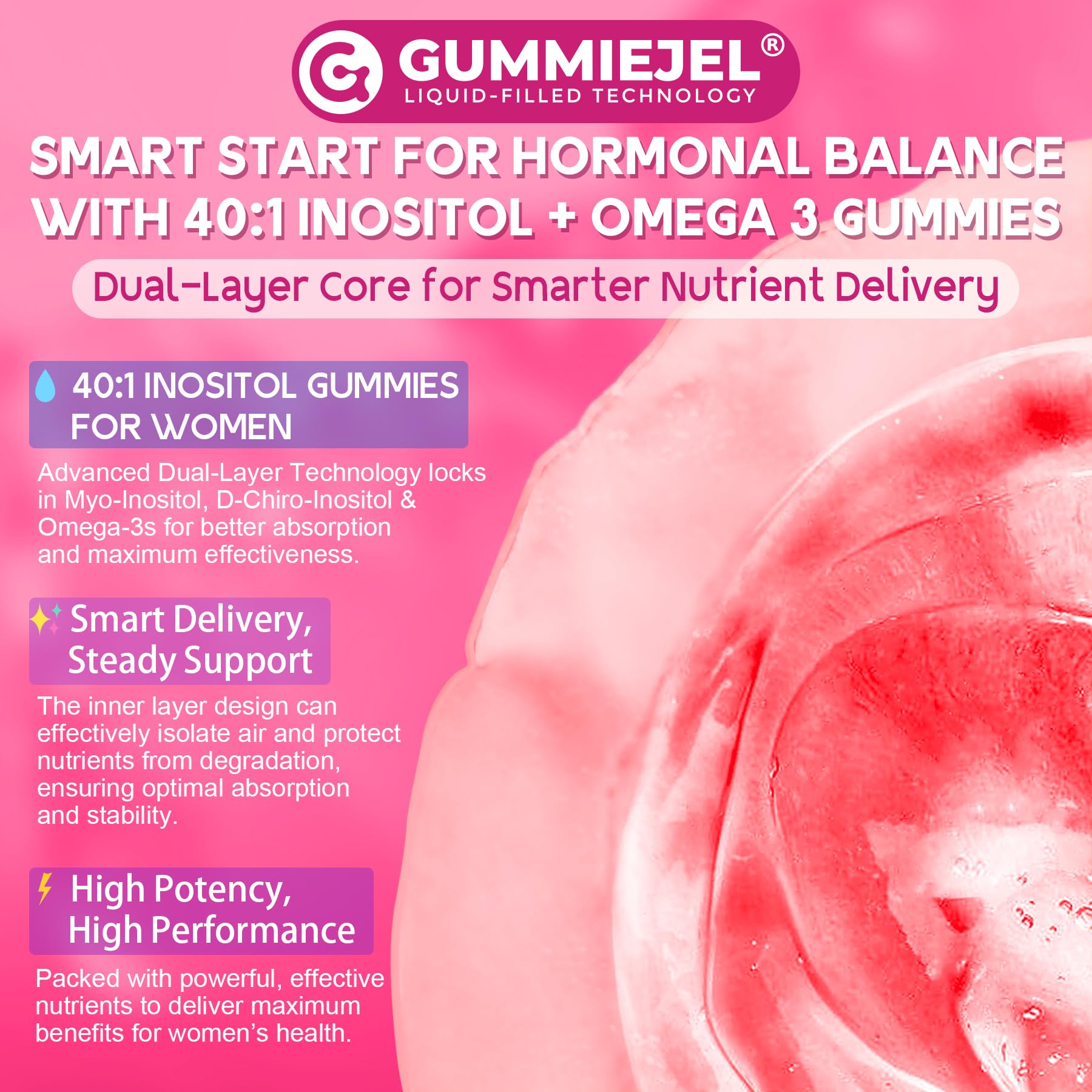 EnvyCure Inositol + Omega-3 Gummies with measuring scoop