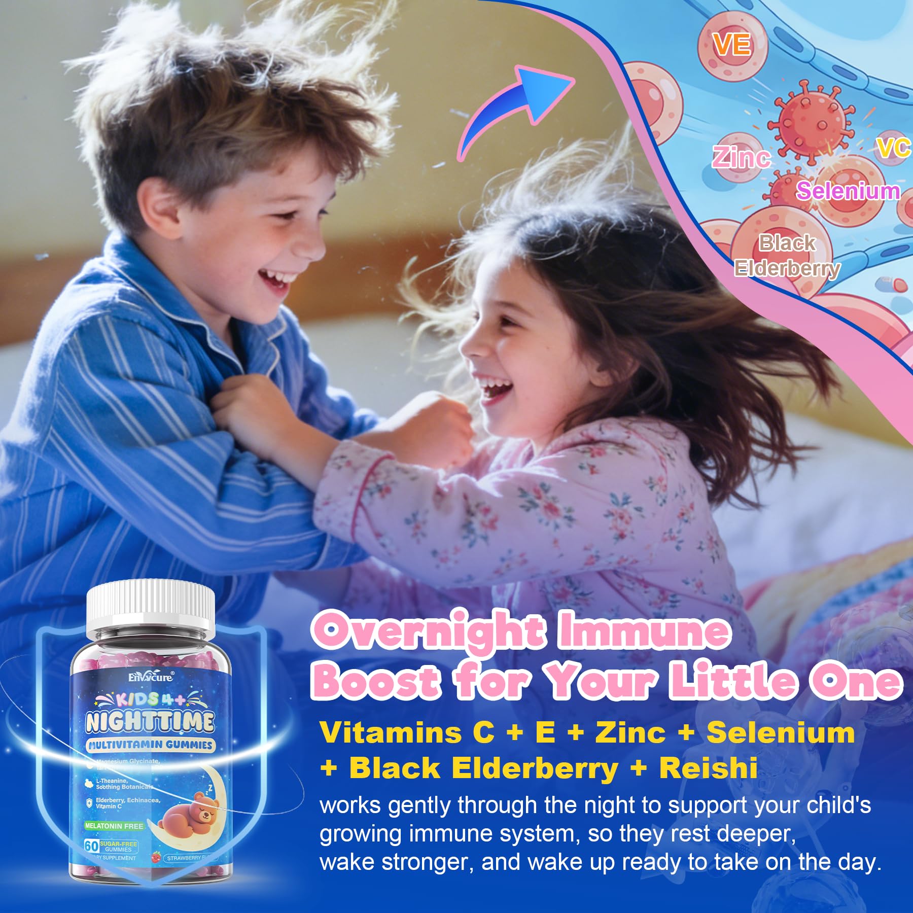 EnvyCure Kids Melatonin Free Nighttime Multivitamin bottle side view