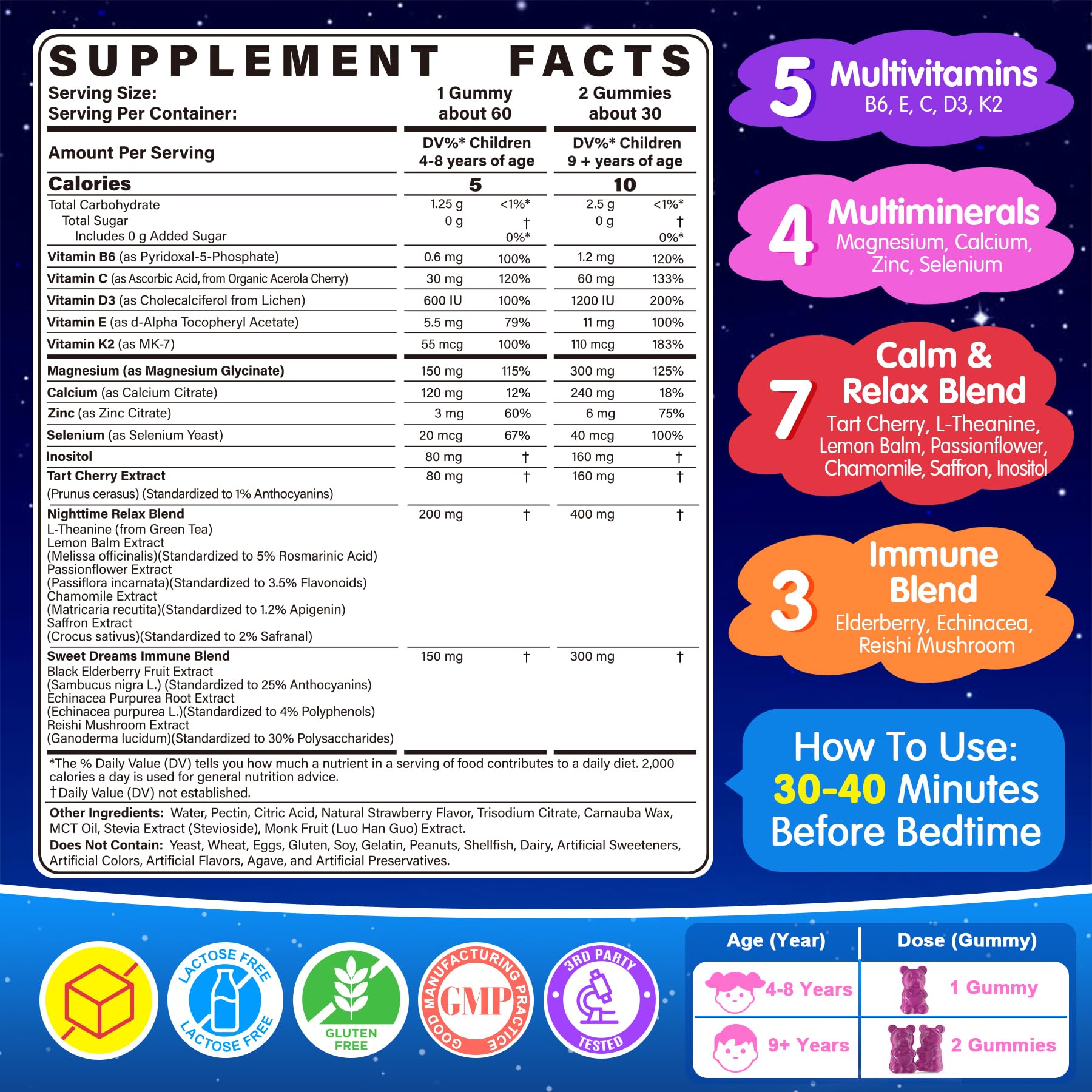 EnvyCure Kids Melatonin Free Nighttime Multivitamin gummies on a table