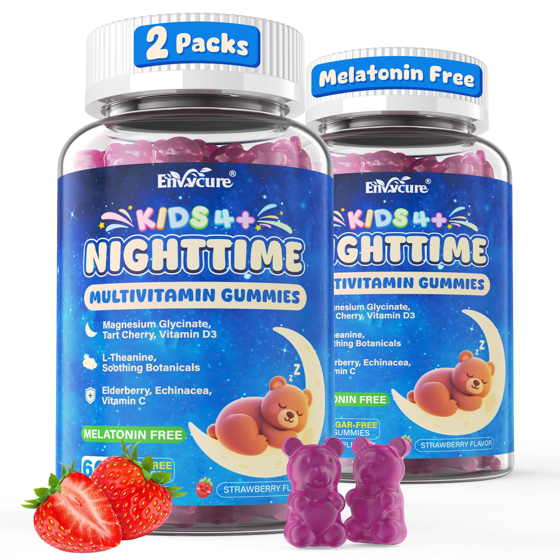 EnvyCure Kids Melatonin Free Nighttime Multivitamin gummy bottle front view