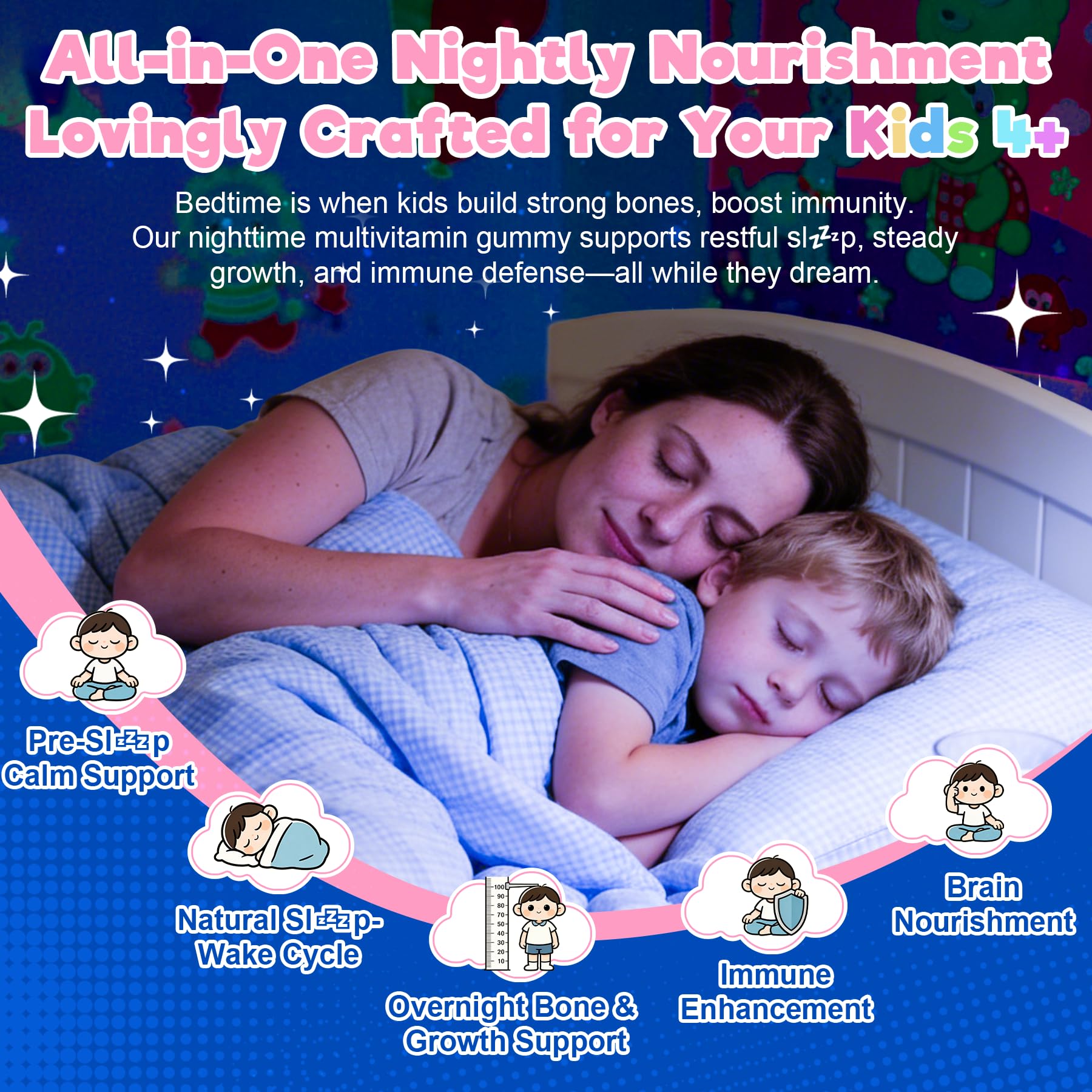 EnvyCure Kids Melatonin Free Nighttime Multivitamin gummy with fresh strawberries