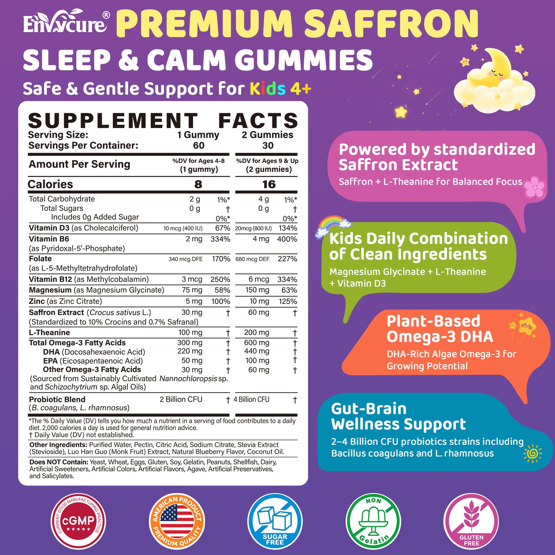 EnvyCure Kids Sleep Gummies Saffron packaging side view
