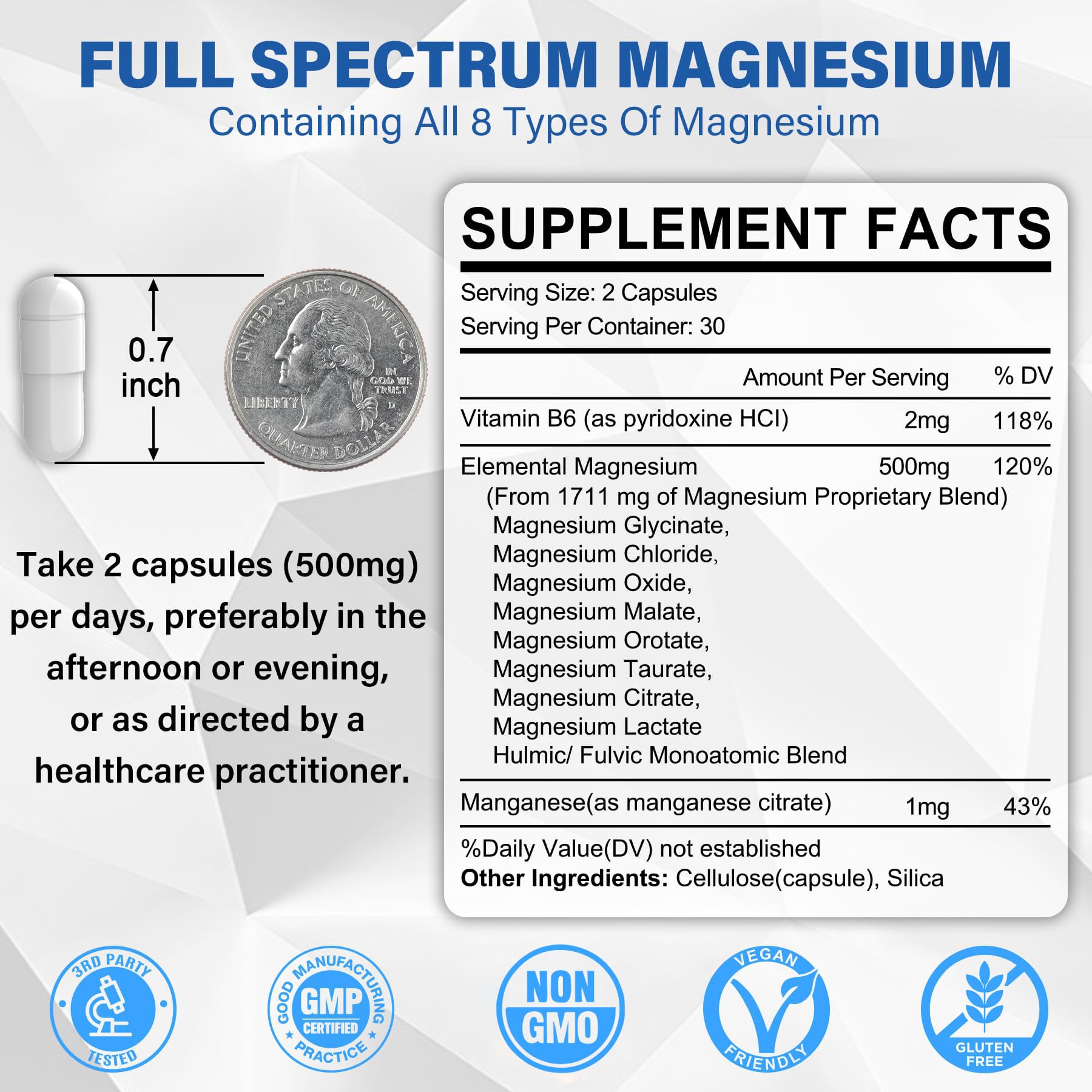 EnvyCure Magnesium Complex Supplement 500mg side view
