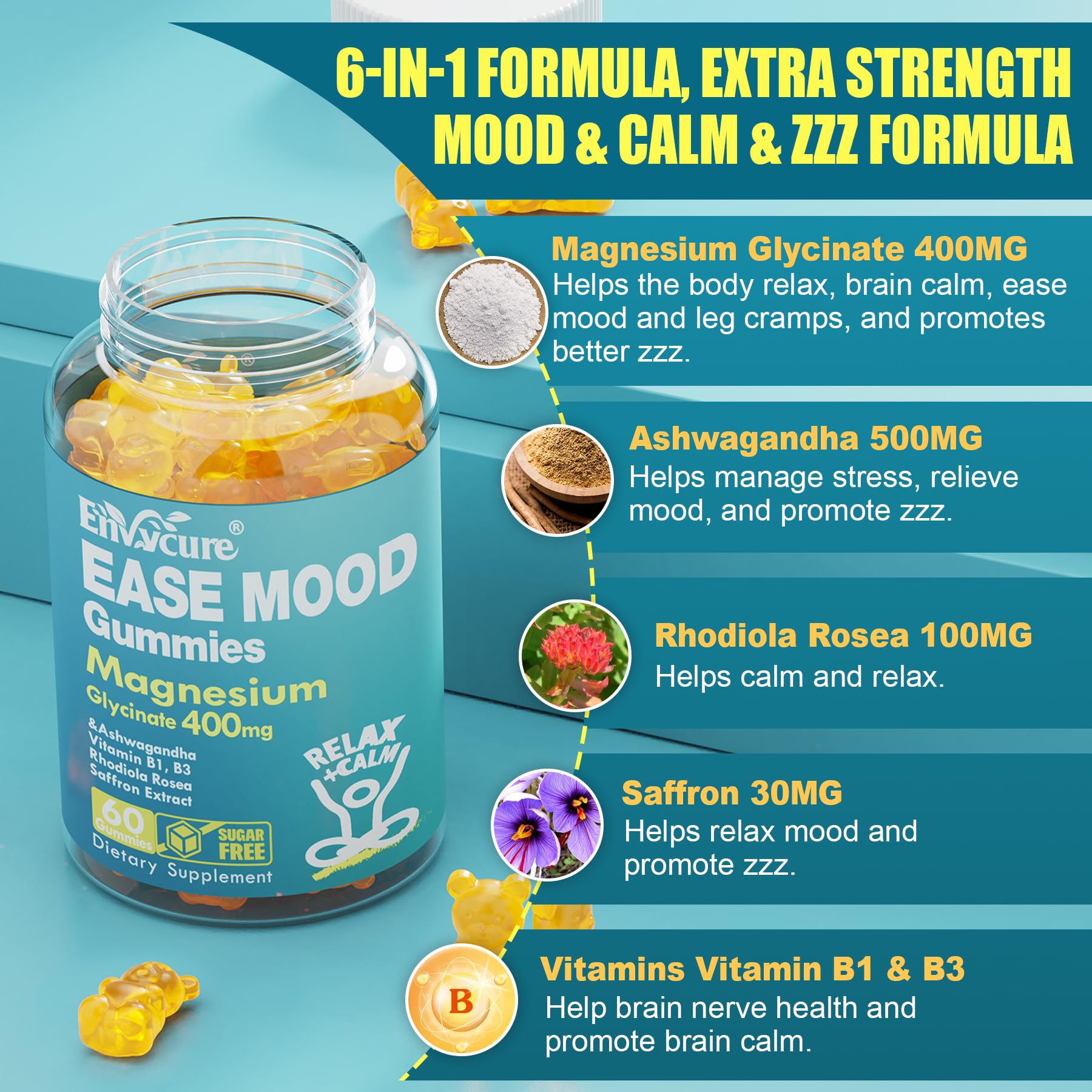 EnvyCure Magnesium Glycinate Gummies with natural ingredients