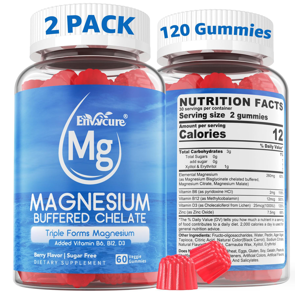 EnvyCure Magnesium Gummies 260mg sugar-free blueberry flavour front view