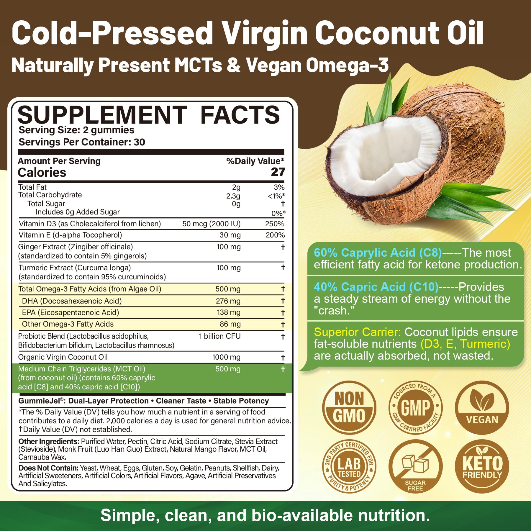 EnvyCure MCT Oil + Coconut Oil Gummies nutritional information
