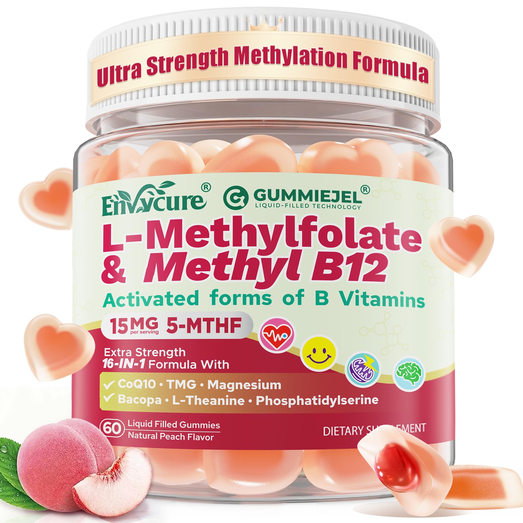 EnvyCure Methyl Folate B12 Gummies front view with packaging