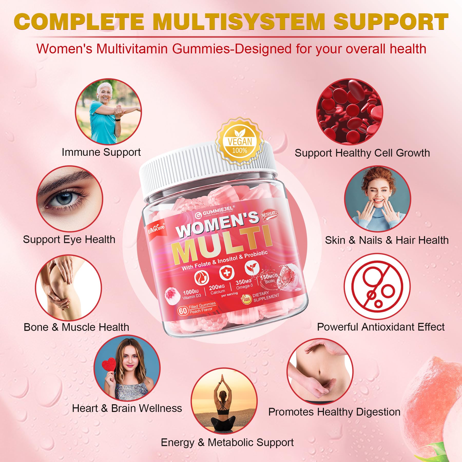 EnvyCure Multivitamins for Women gummies with a glass of water