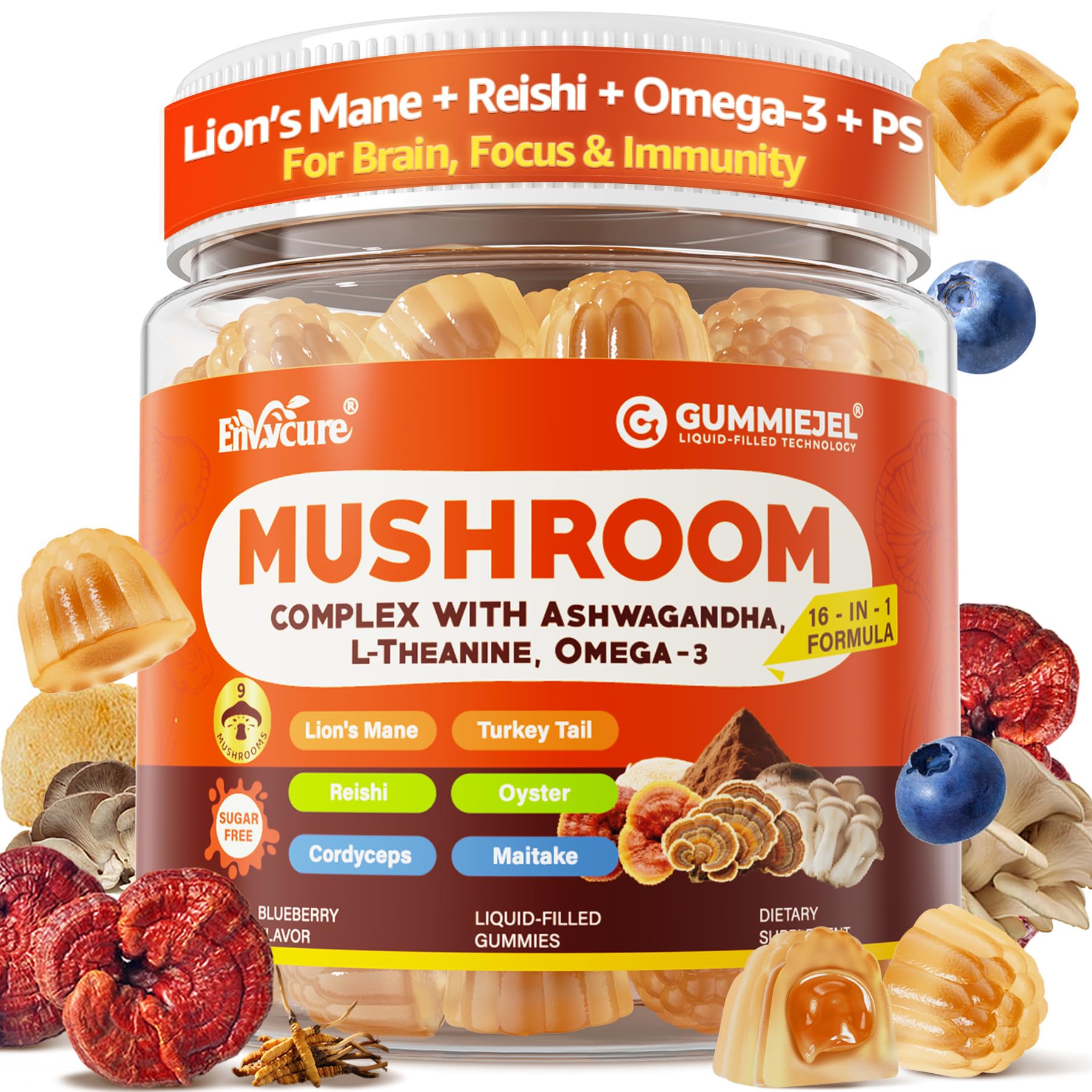 EnvyCure Mushroom Gummies front view packaging