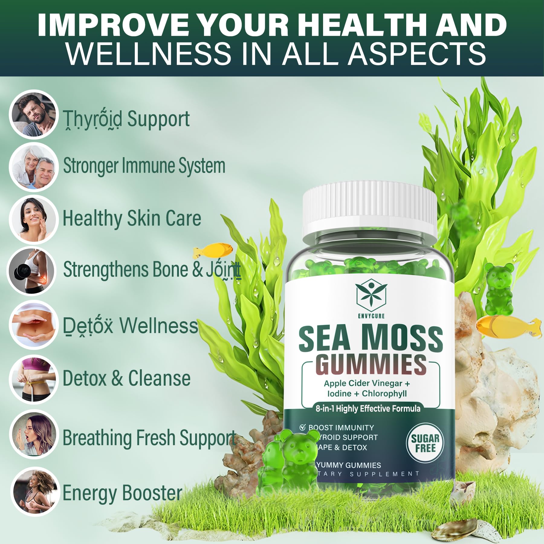 EnvyCure Sea Moss Gummies in a bowl for serving