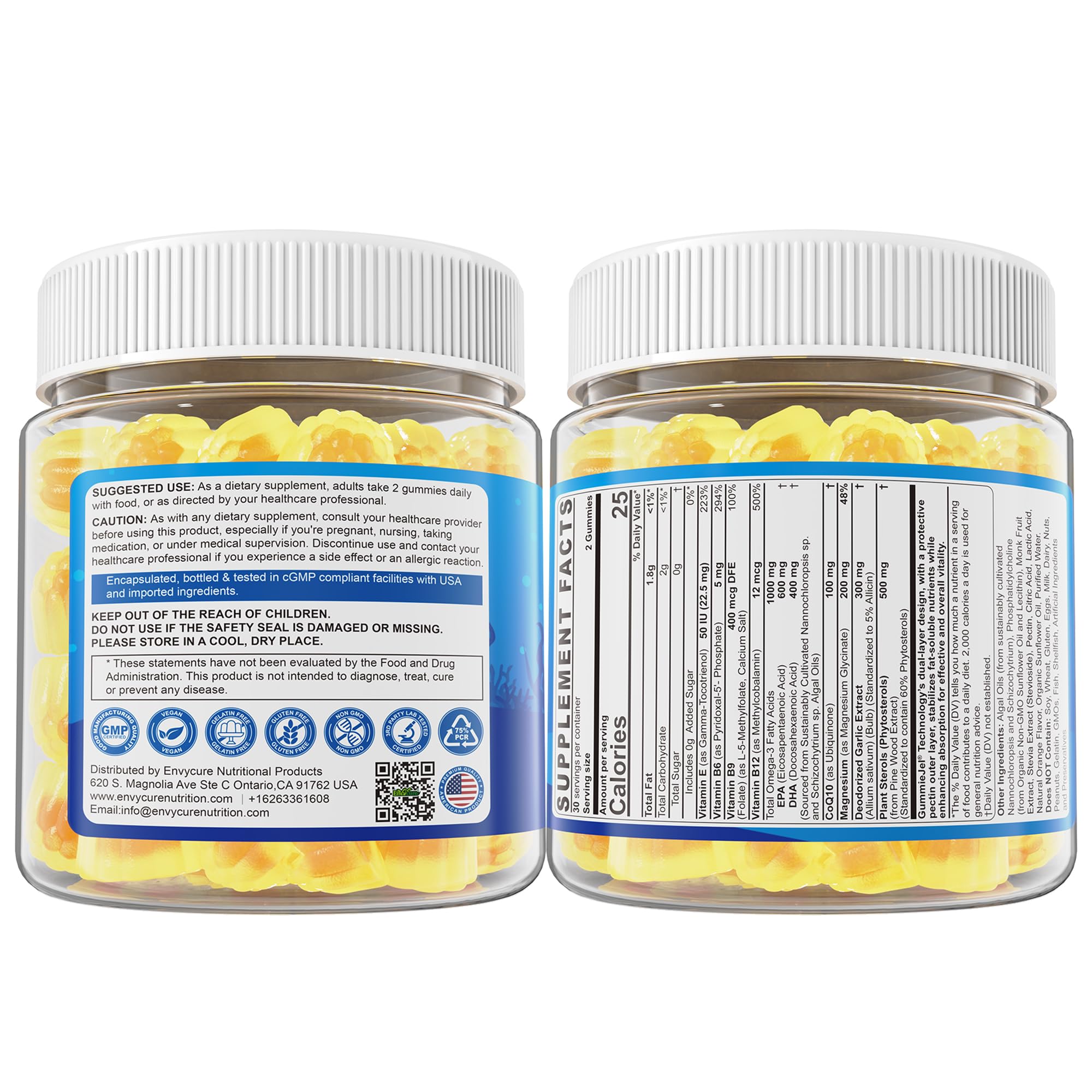 EnvyCure Vegan Omega-3 Algae Oil Gummies in a clear jar