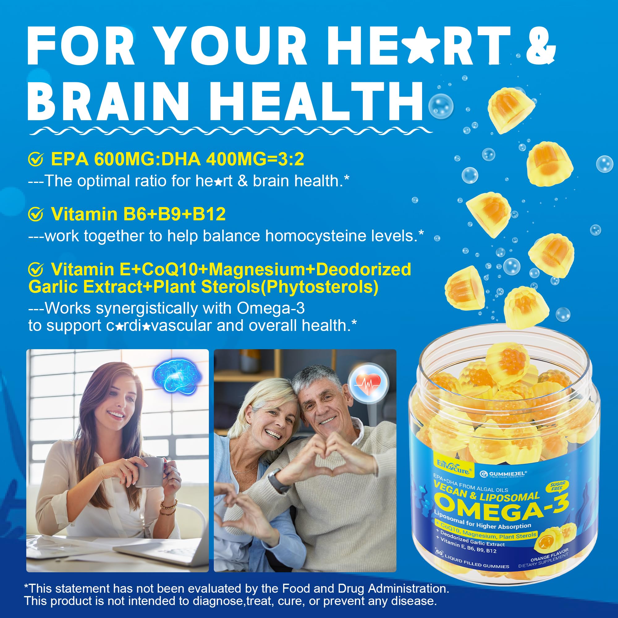 EnvyCure Vegan Omega-3 Algae Oil Gummies on a wooden table