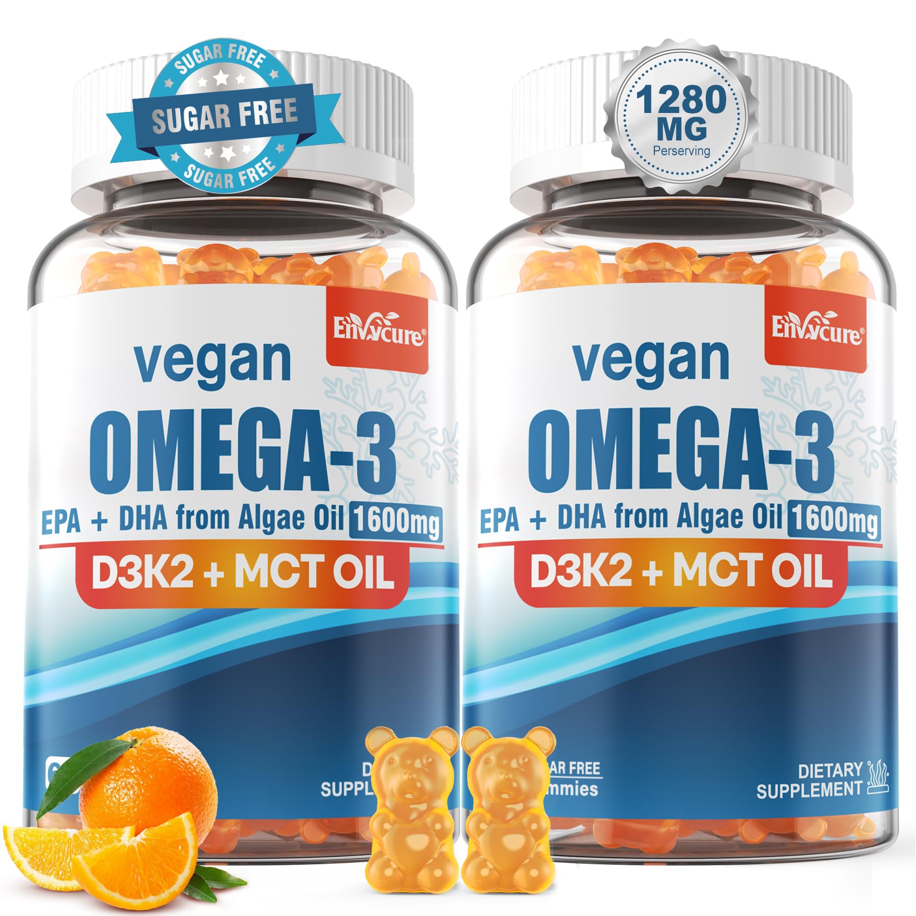EnvyCure Vegan Omega 3 Gummies front view with orange flavour