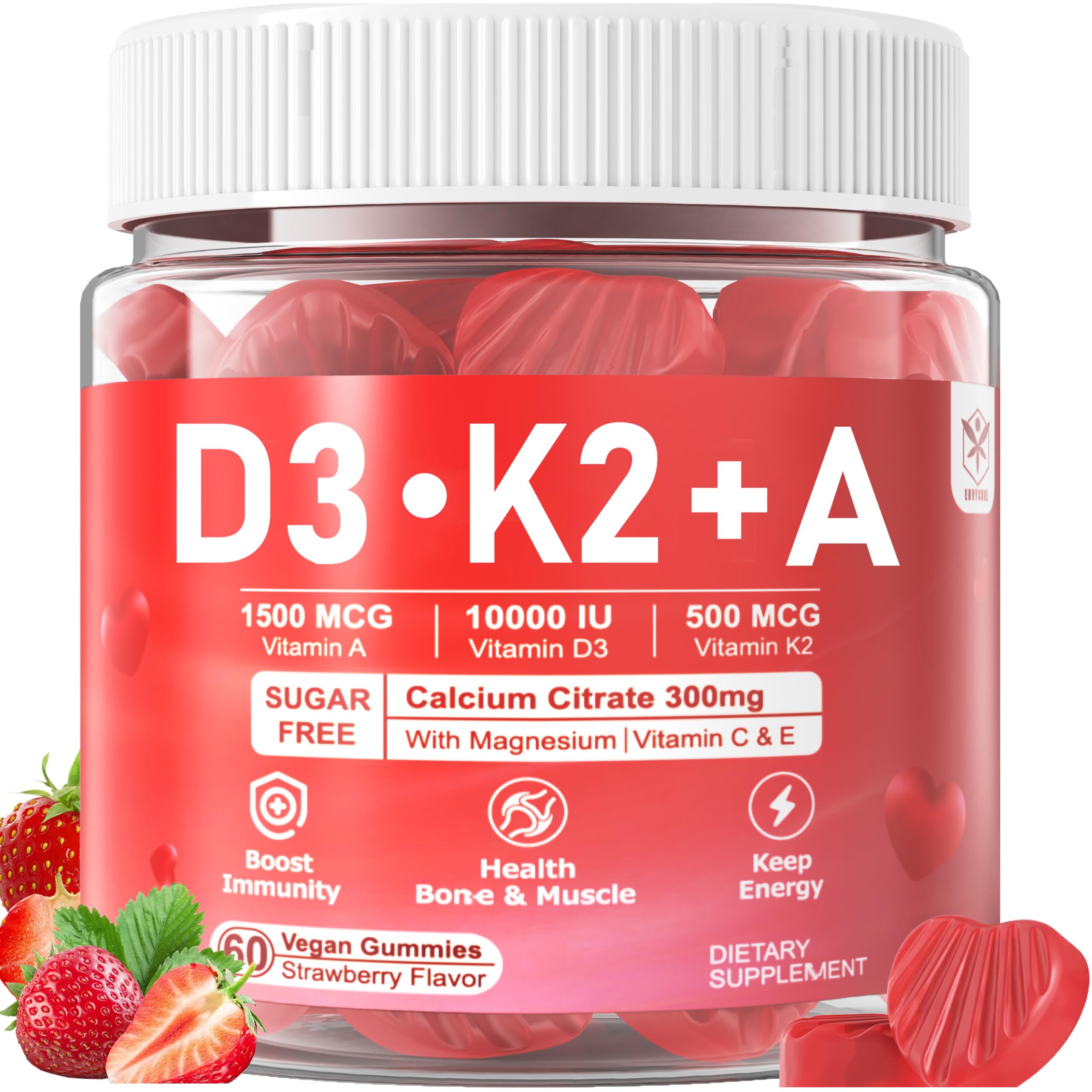 EnvyCure Vitamin D3 K2 Gummies front view with packaging