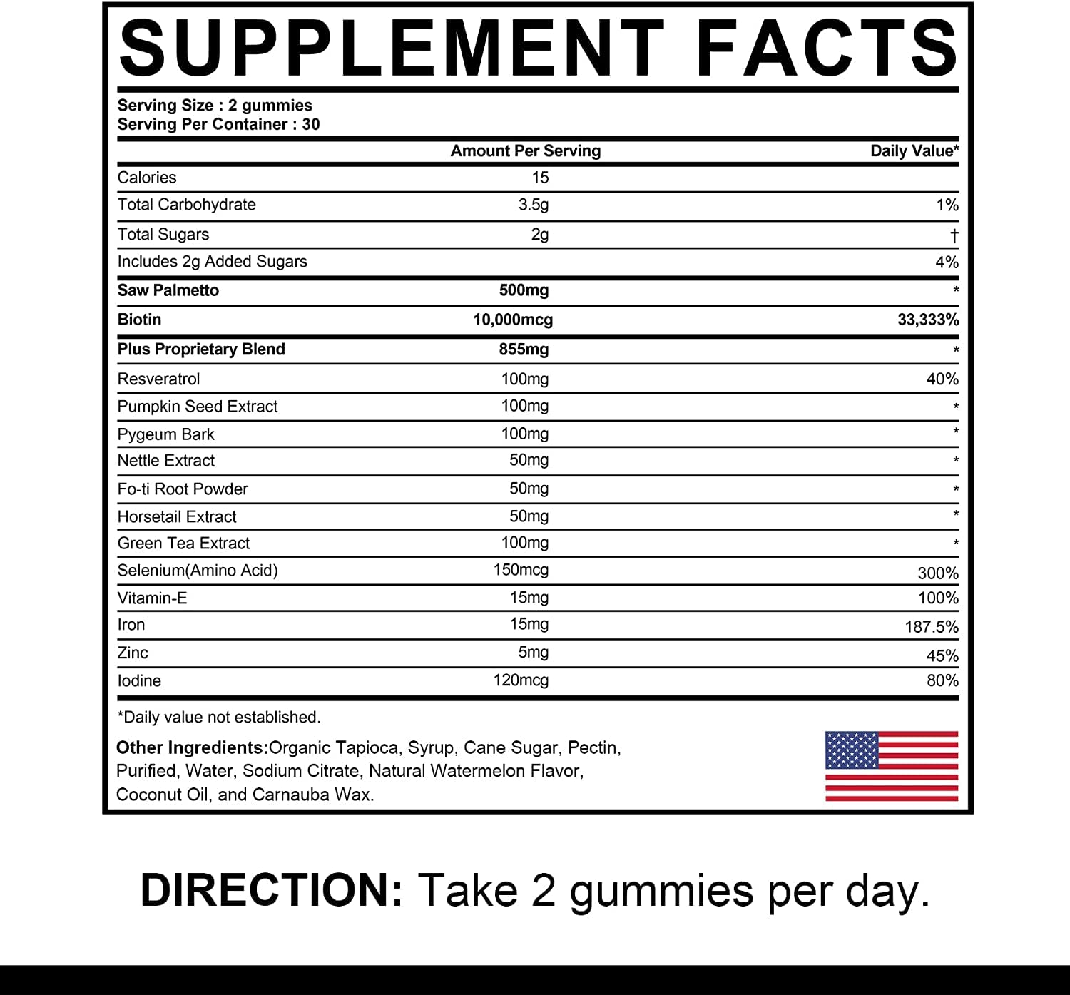 EnvyDeal Saw Palmetto Supplement side view showing ingredients