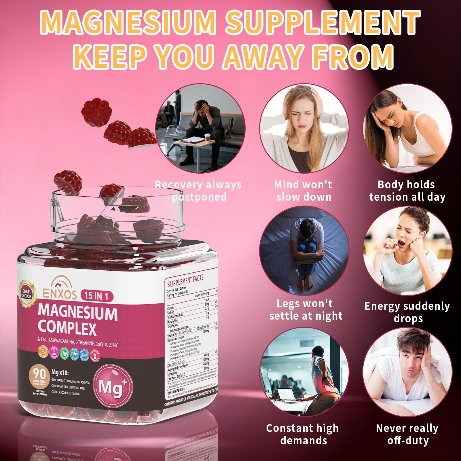 ENXOS Magnesium Glycinate Gummies natural lemon flavour