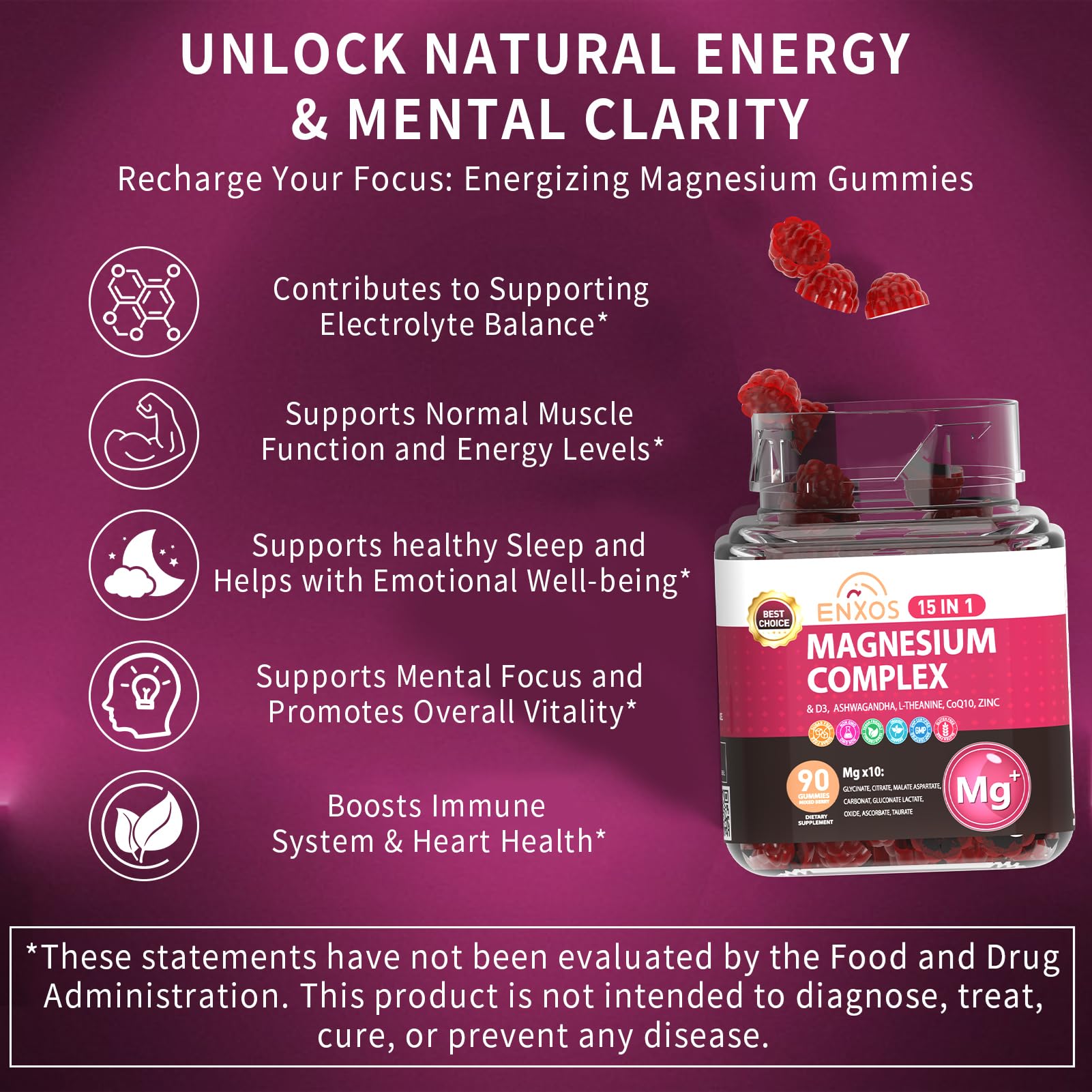 ENXOS Magnesium Glycinate Gummies on a wooden table