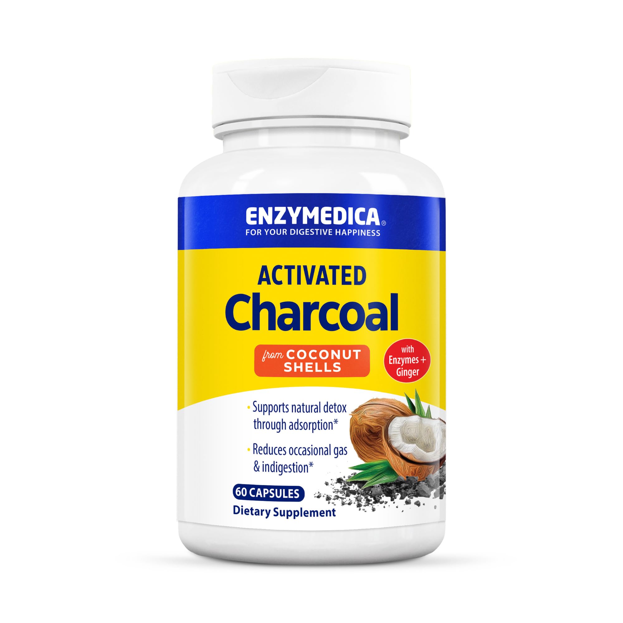 Enzymedica Activated Charcoal Capsules 60 Count front view