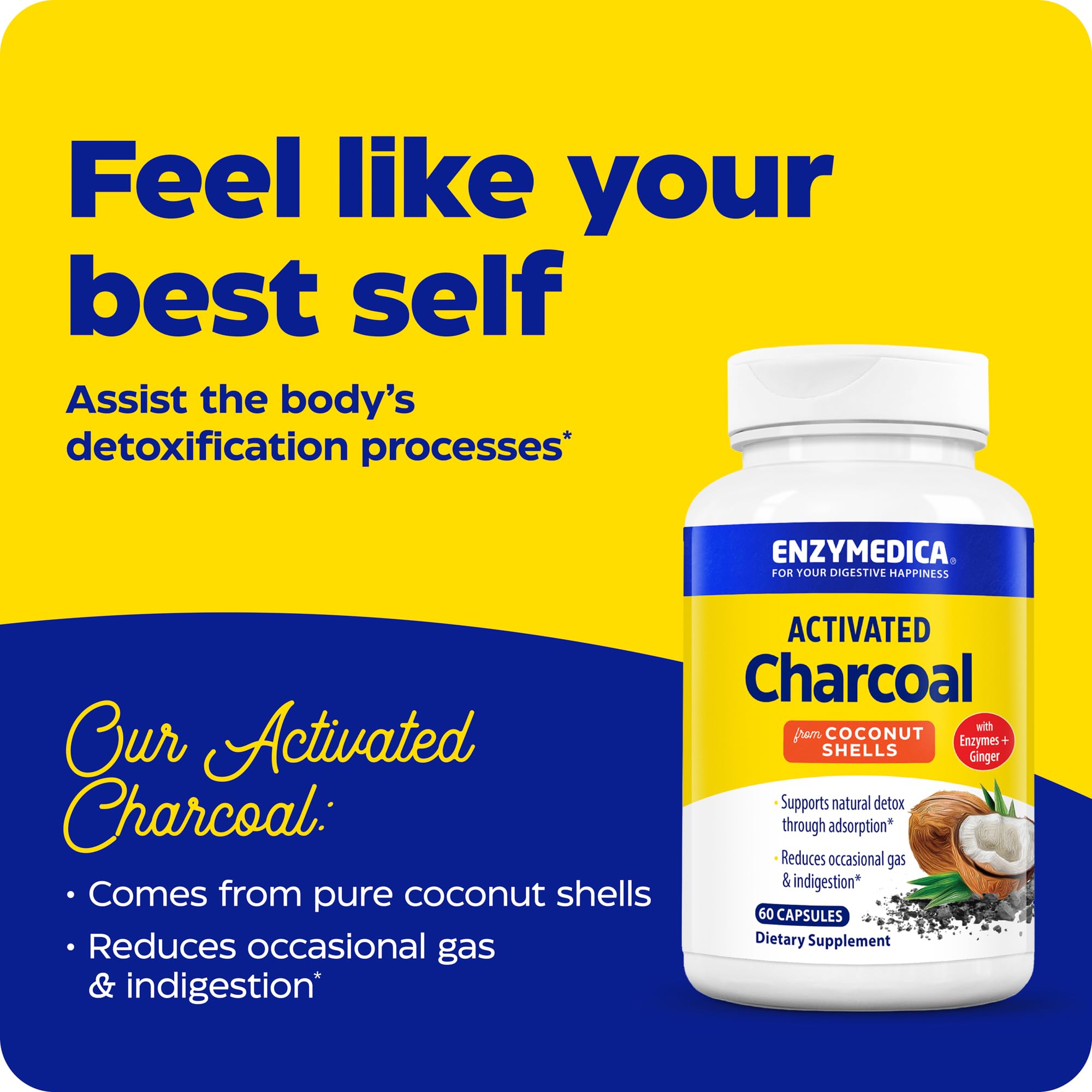 Enzymedica Activated Charcoal Capsules side view showing packaging