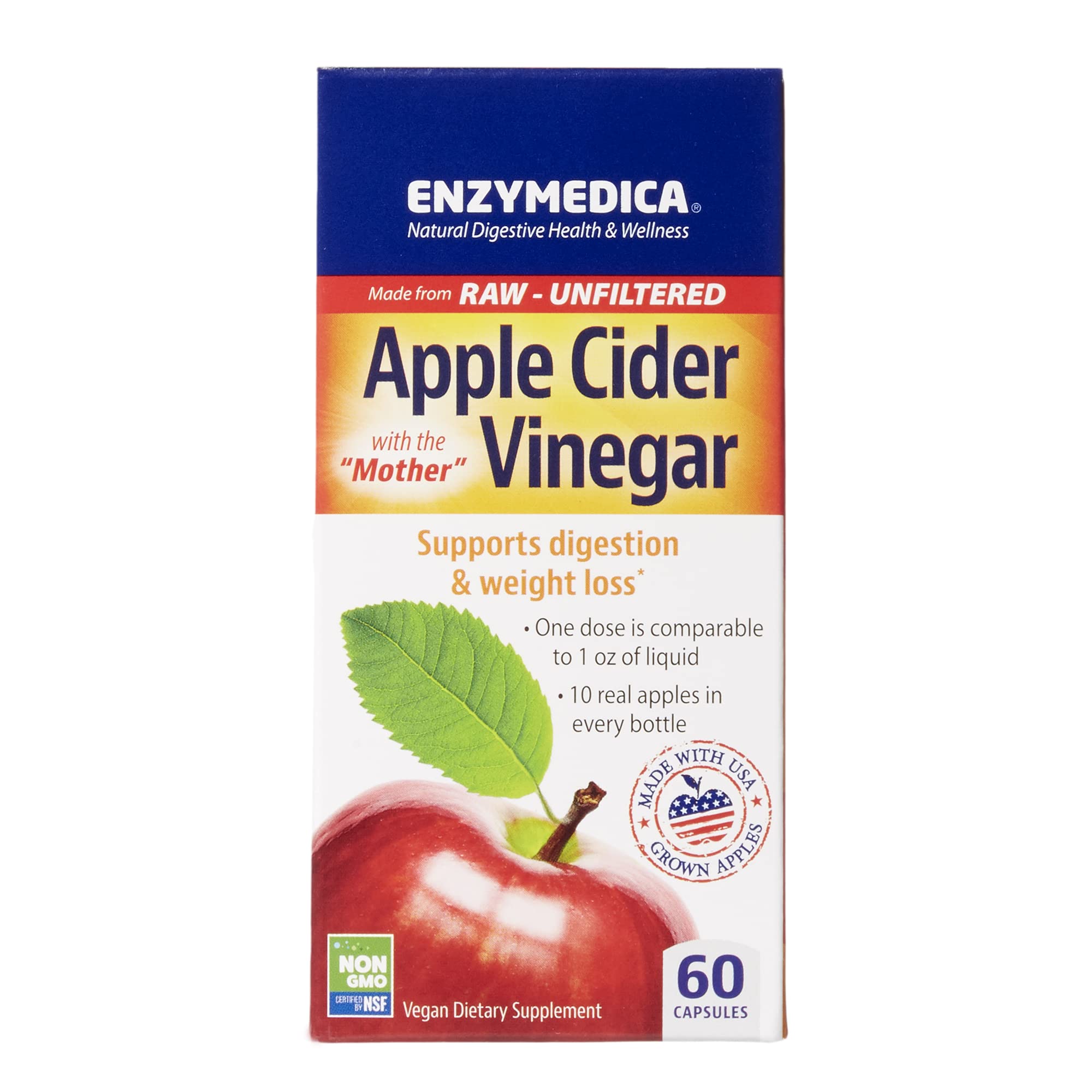Enzymedica Apple Cider Vinegar Capsules 60 Count front view