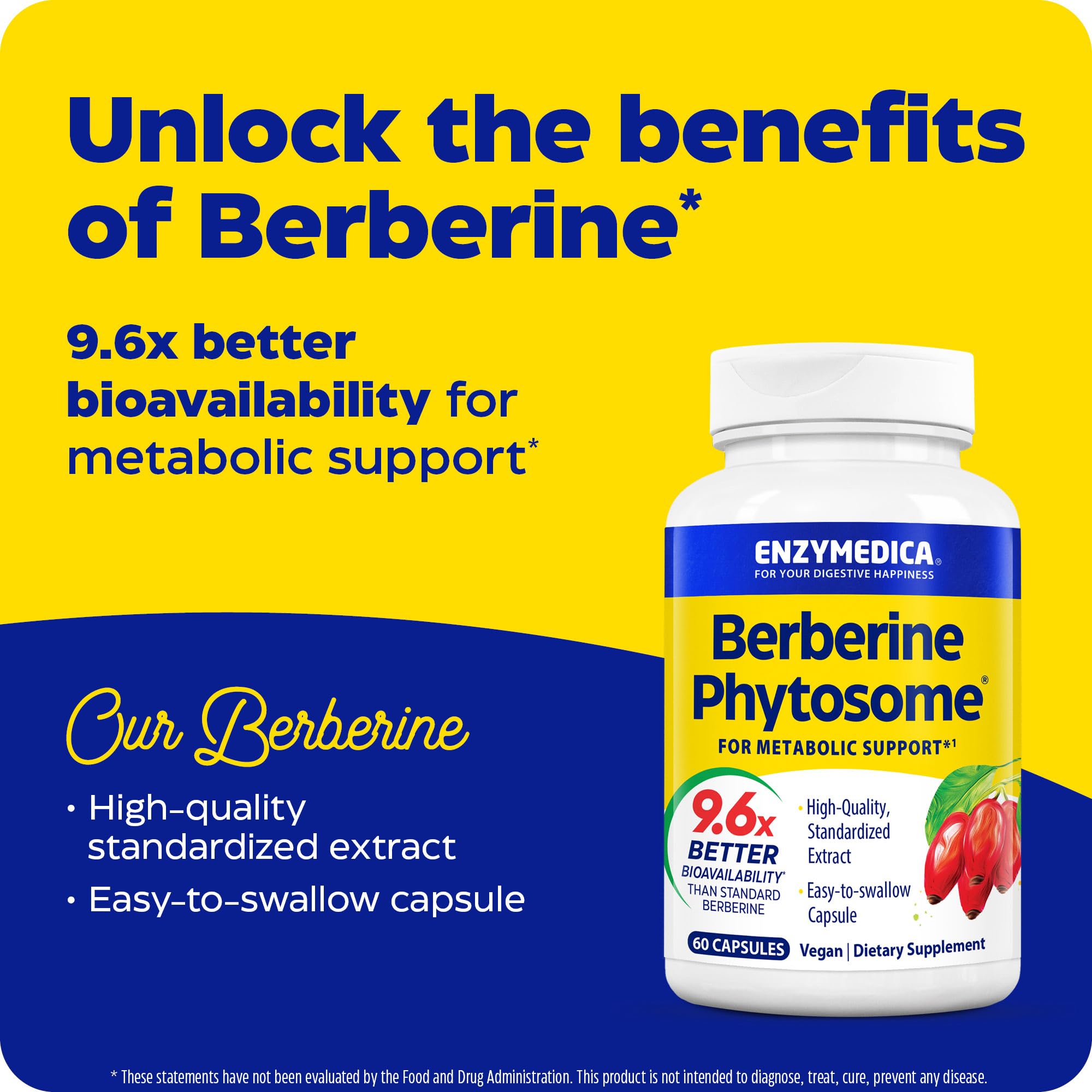 Enzymedica Berberine Phytosome Supplement capsules on a wooden surface