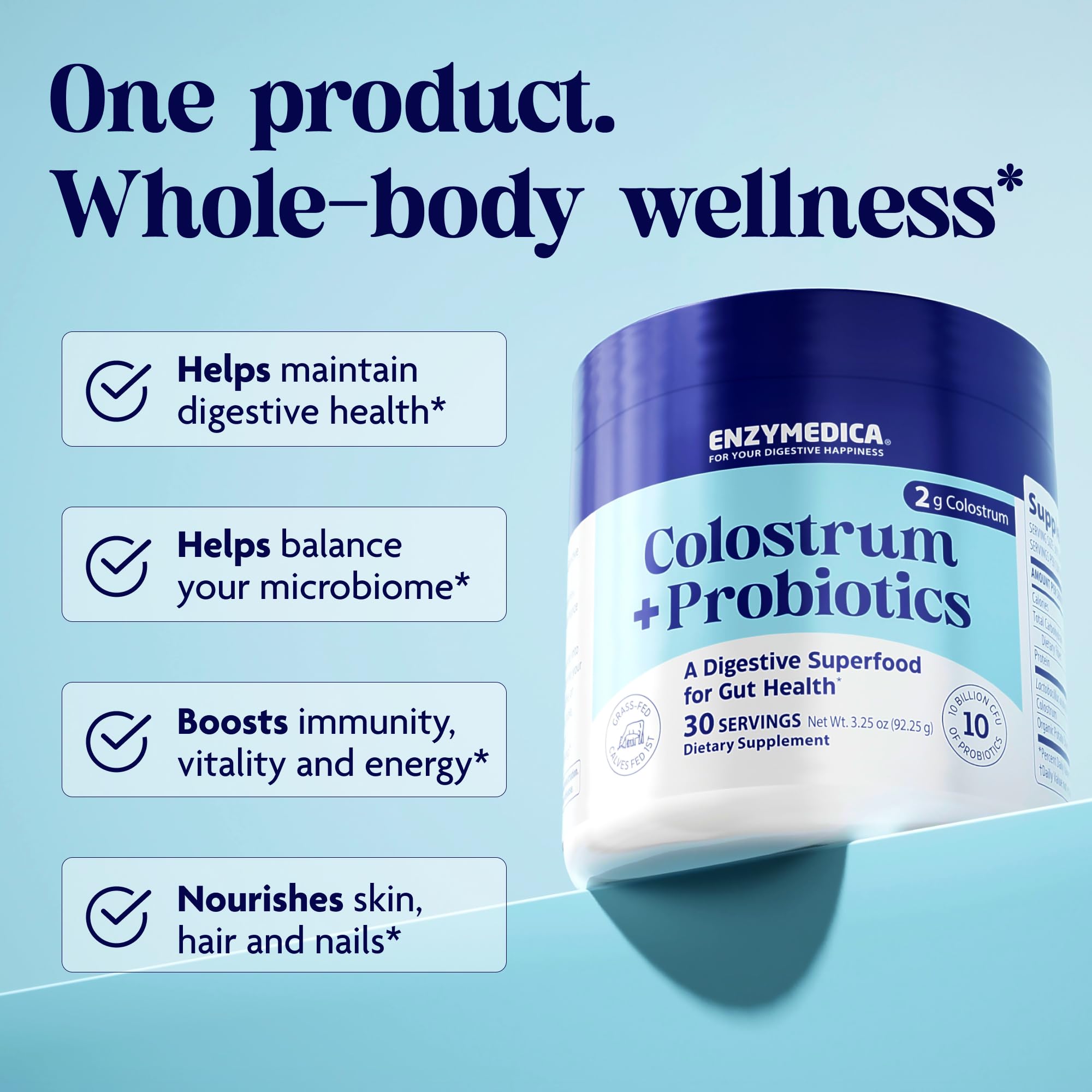 Enzymedica Colostrum + Probiotics Powder serving suggestion in a glass
