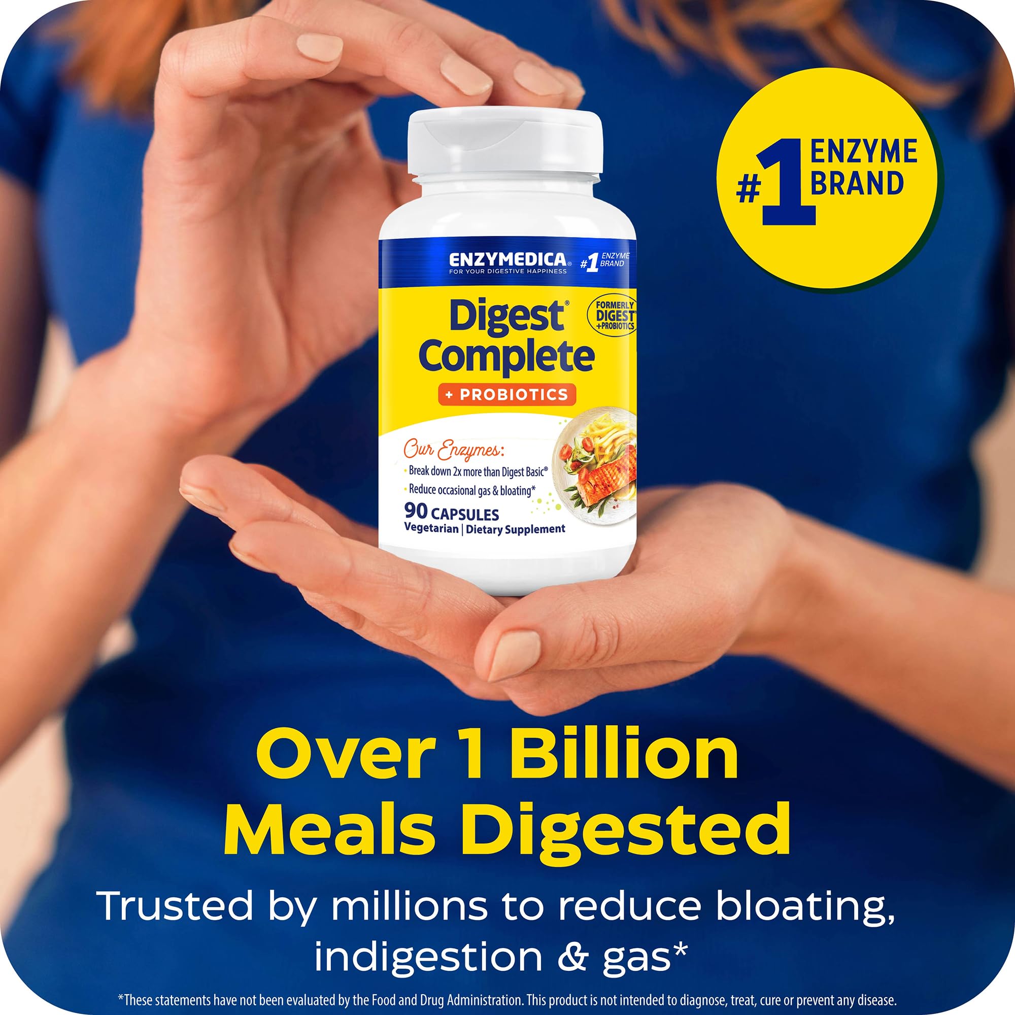 Enzymedica daily Complete + Probiotics supplement on a kitchen counter