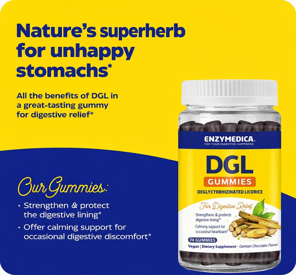 Enzymedica DGL Stomach Soothe Gummies on a wooden table