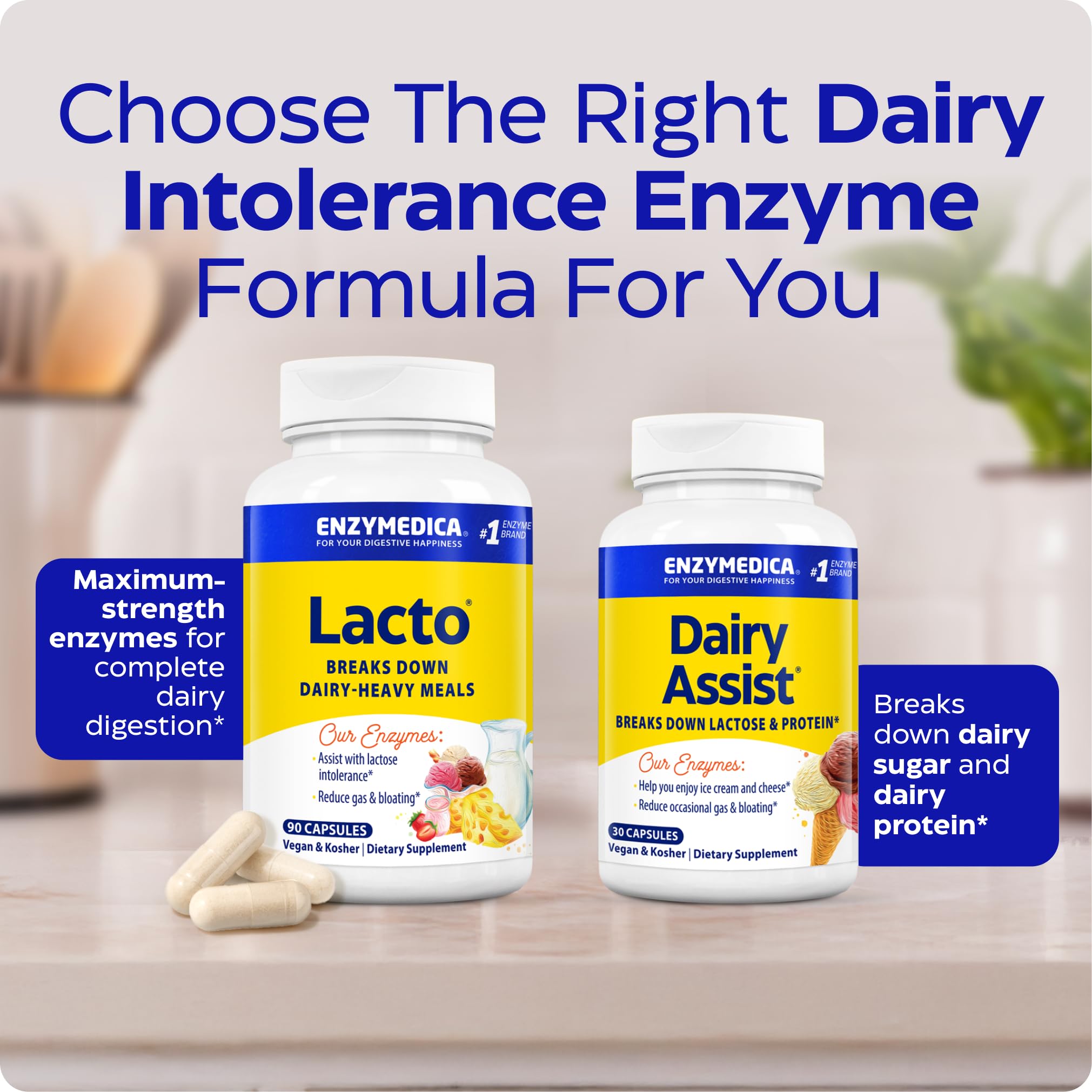 Enzymedica Lactase Supplement opened bottle showing capsules