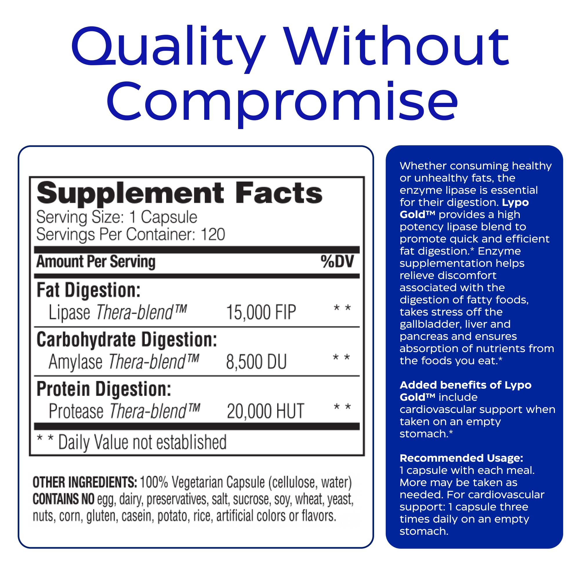 Enzymedica Lypo Gold Lipase daily Enzyme ingredients list