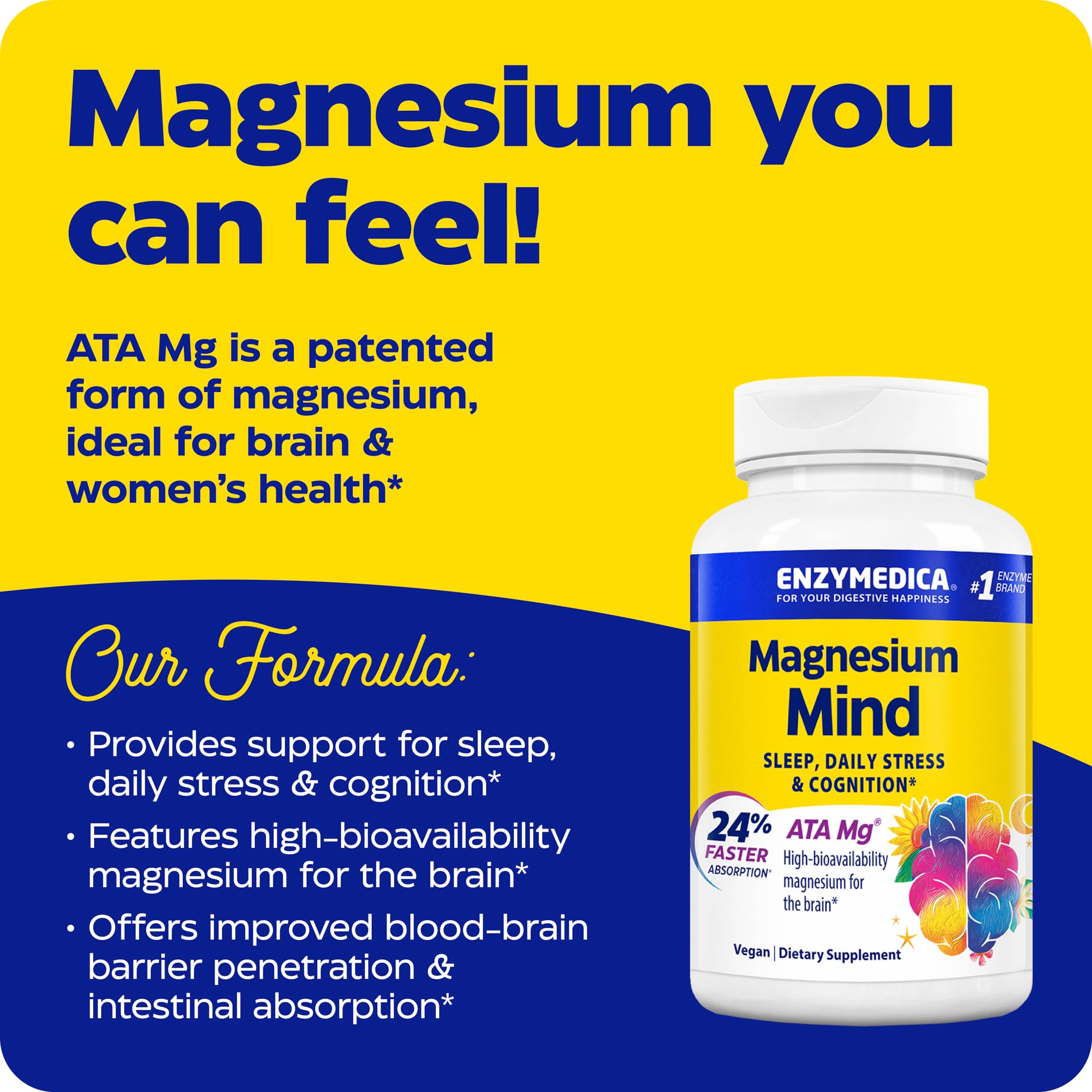 Enzymedica Magnesium Mind supplement bottle side view