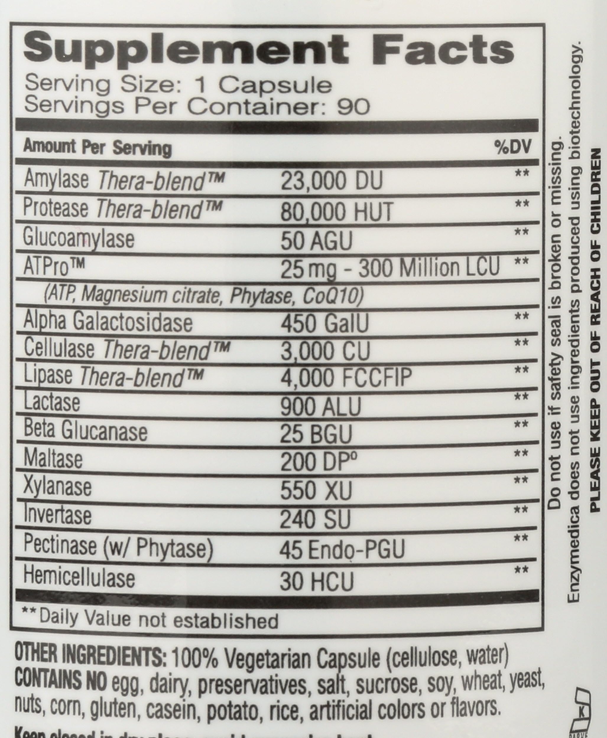 Enzymedica Multi-Enzymes 14g supplement back view