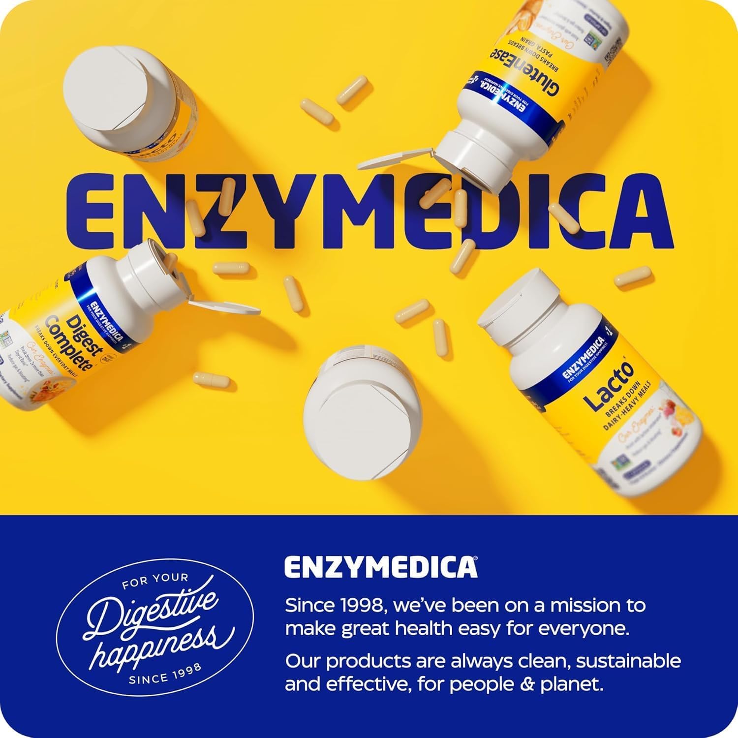 Enzymedica Multi-Enzymes 3-in-1 Formula 14g displayed on kitchen counter