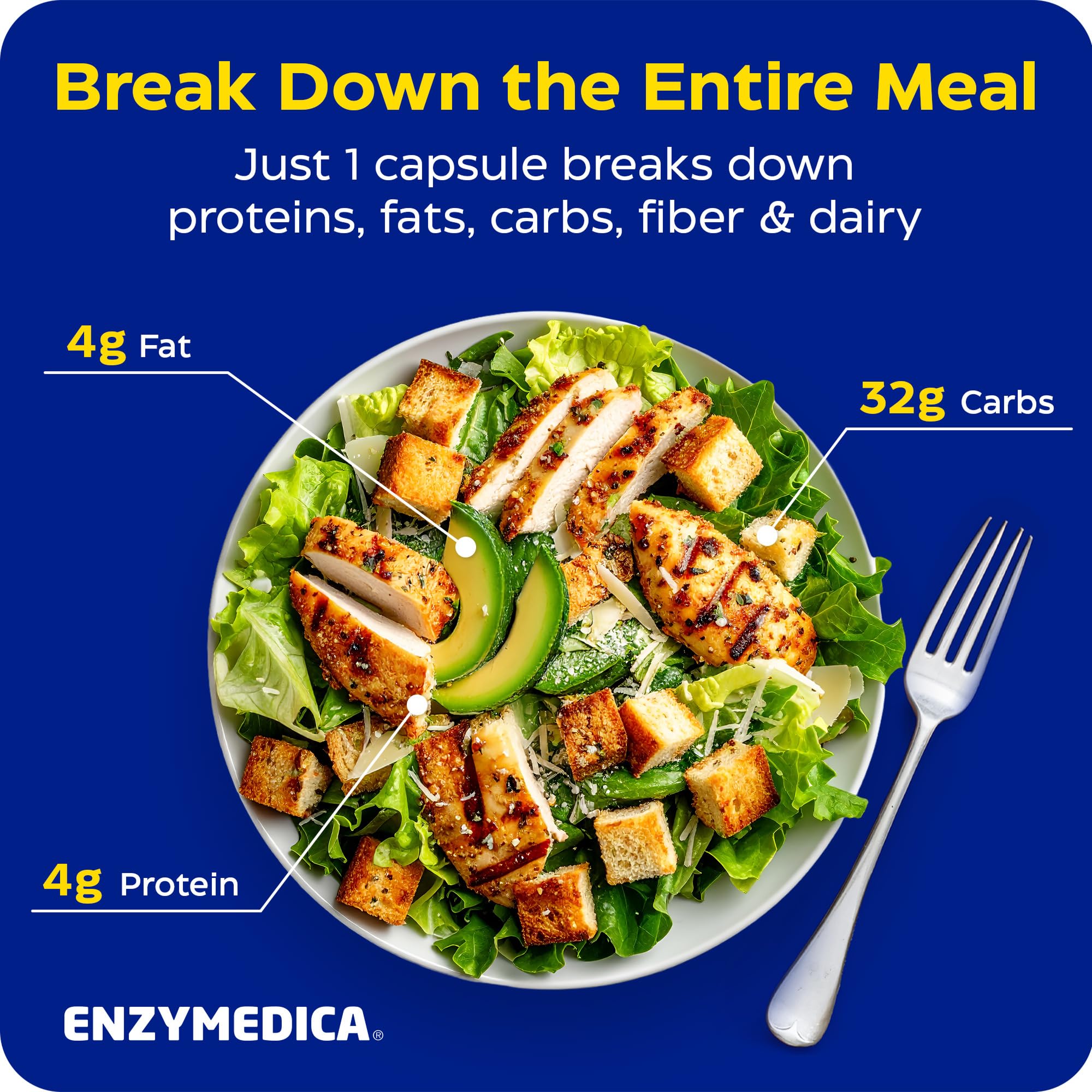 Enzymedica Multi-Enzymes capsule bottle with background of fresh vegetables
