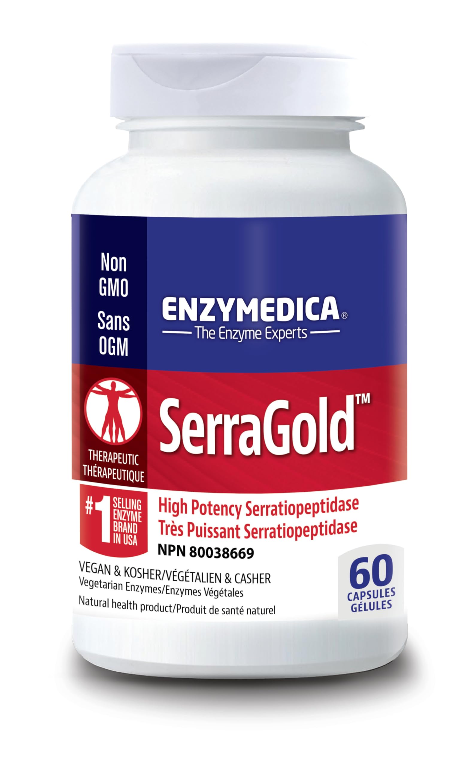 Enzymedica SerraGold Serrapeptase 100,000 SPU supplement front view