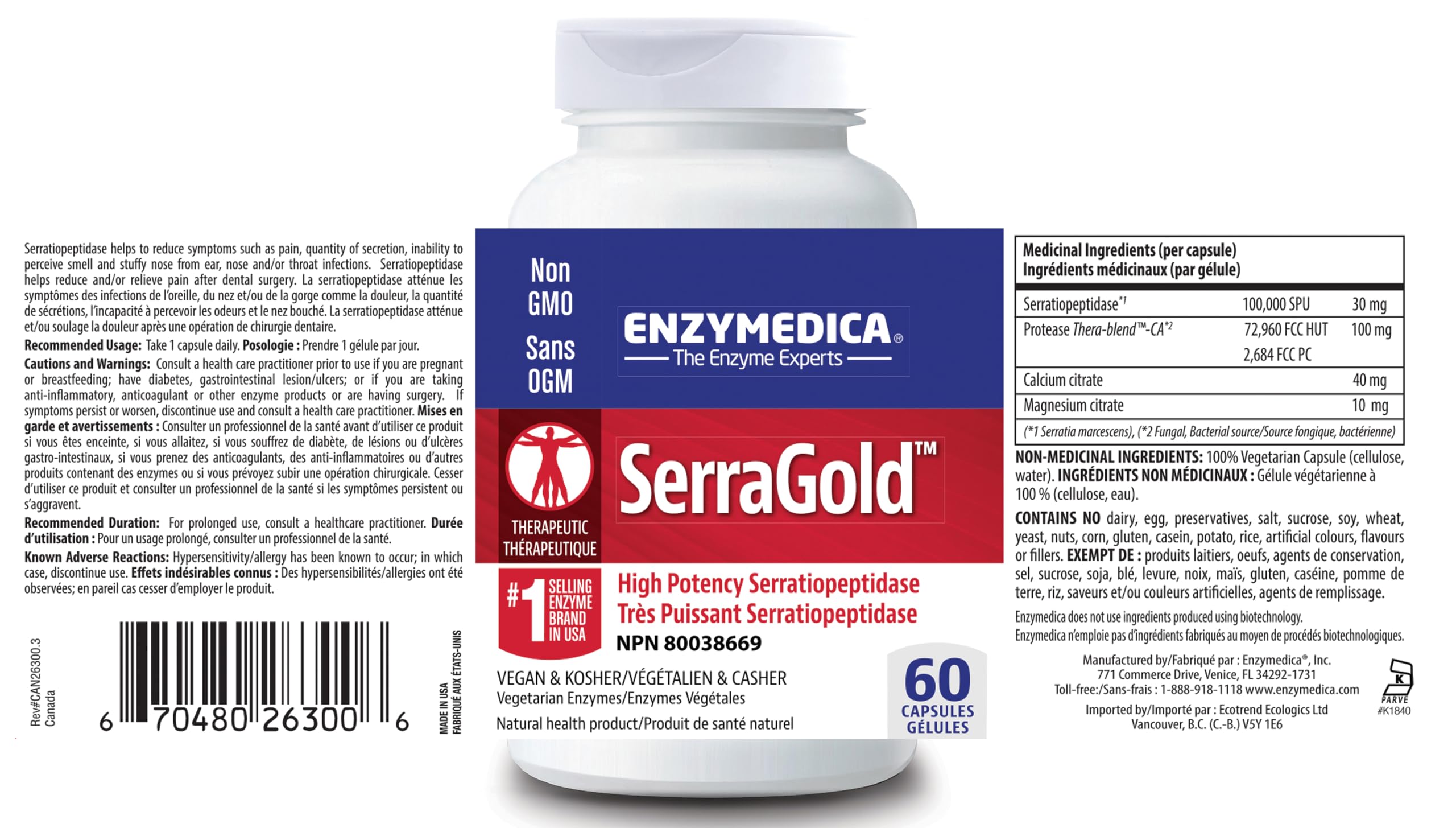 Enzymedica SerraGold Serrapeptase capsule close-up